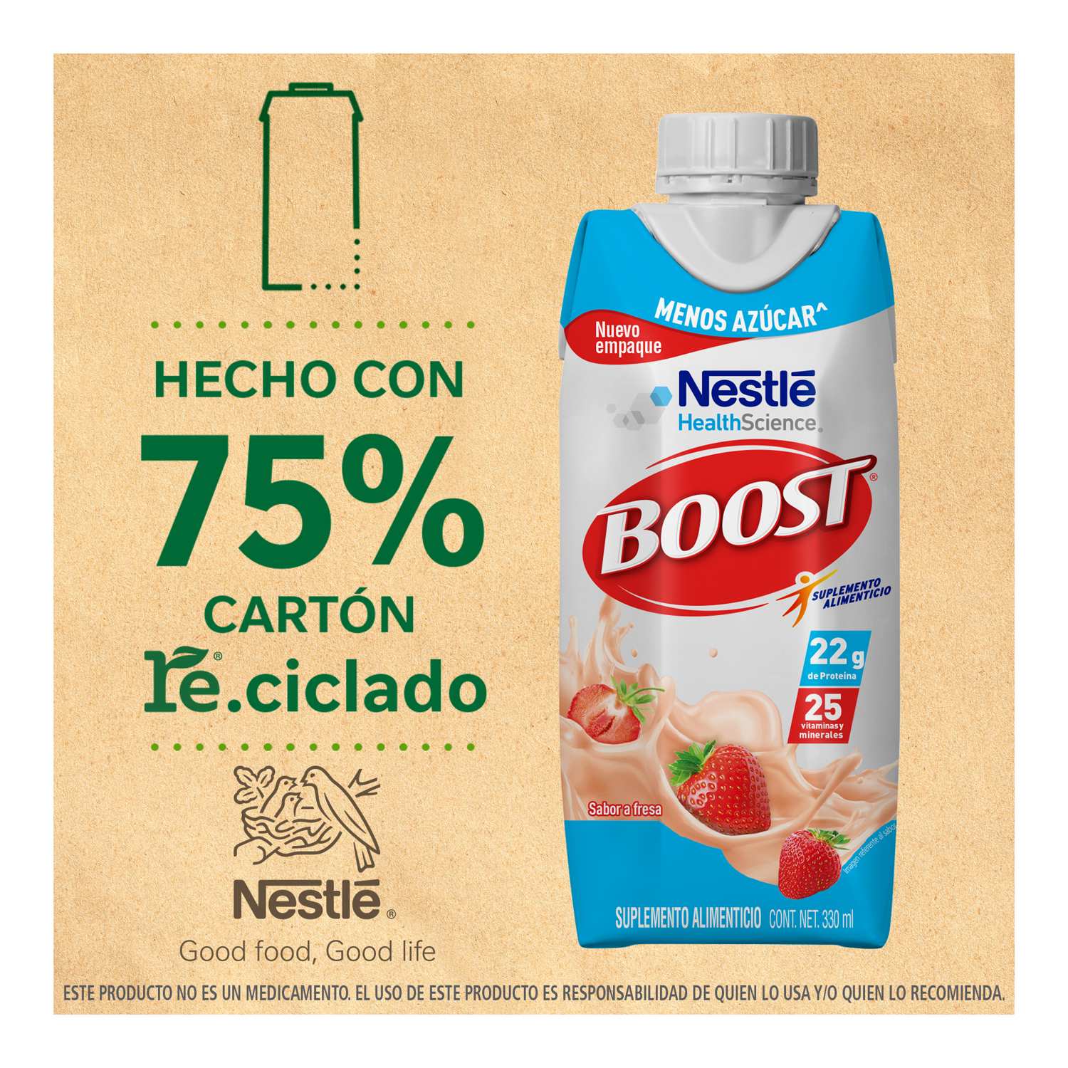 Supl Alimenticio Less Sugar Strawberry Boost 330.0 Ml