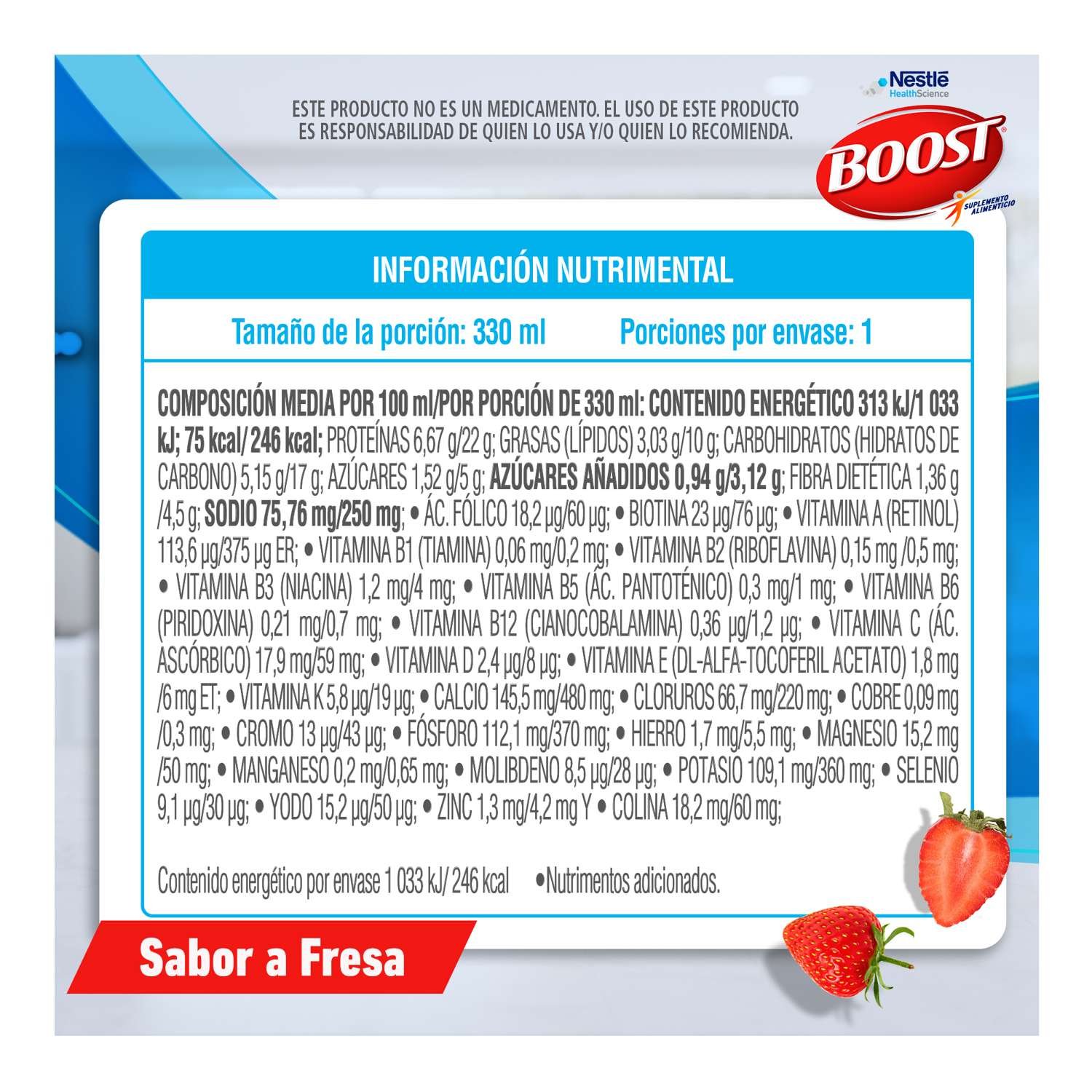 Supl Alimenticio Less Sugar Strawberry Boost 330.0 Ml