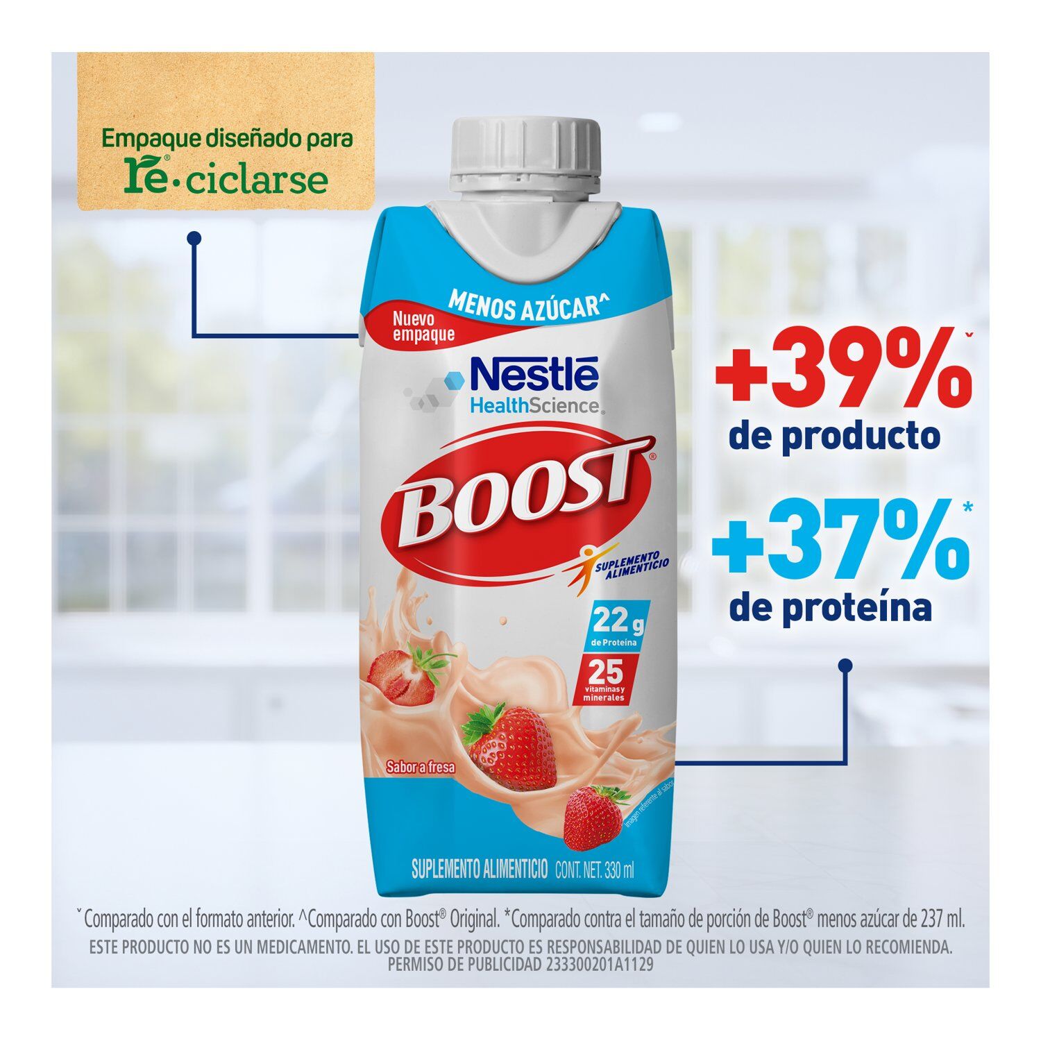Supl Alimenticio Less Sugar Strawberry Boost 330.0 Ml