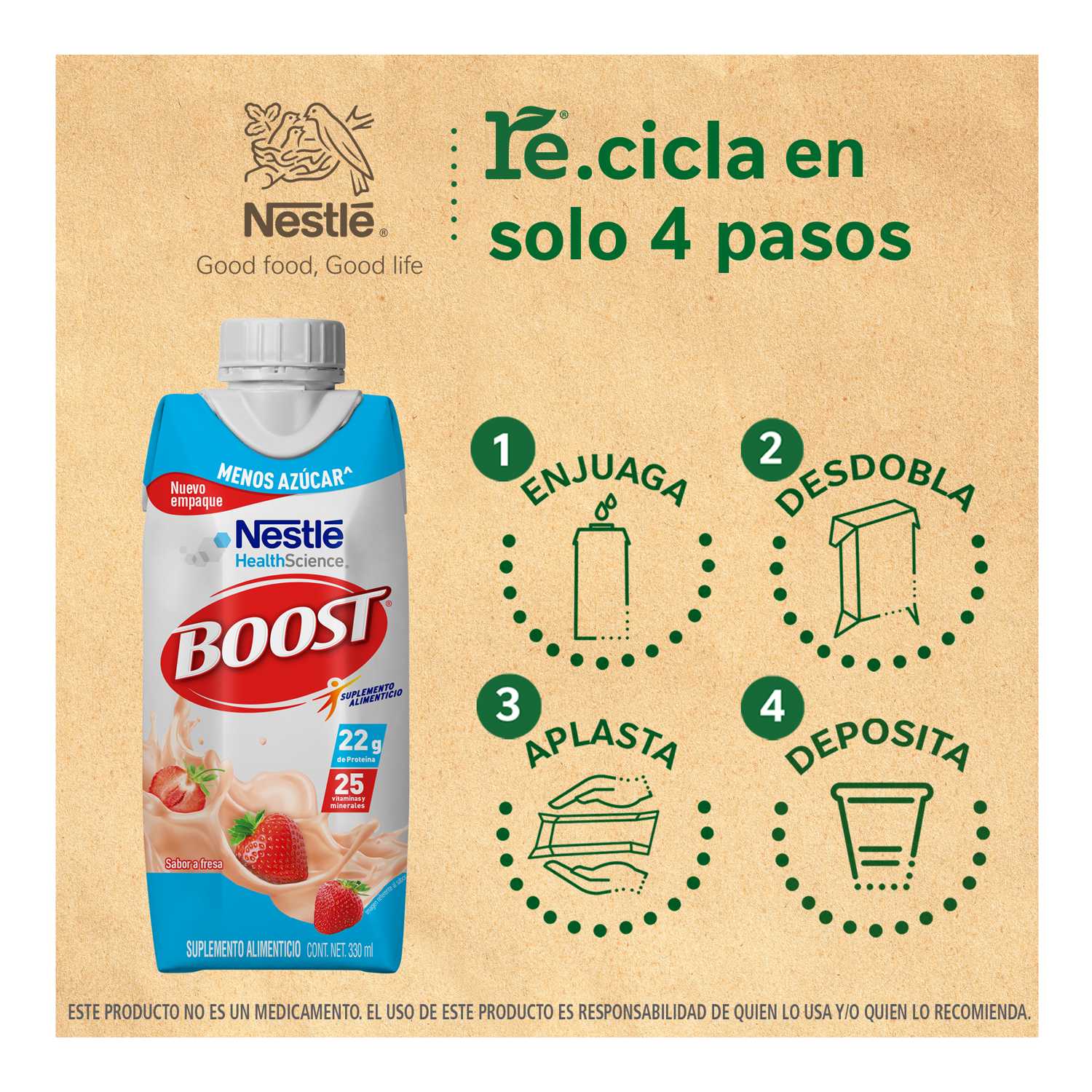 Supl Alimenticio Less Sugar Strawberry Boost 330.0 Ml