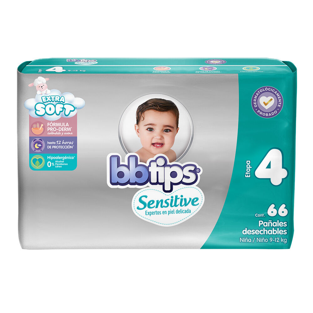 Pañal P/bebe Talla 4 Bb Tips 66.0 Pza