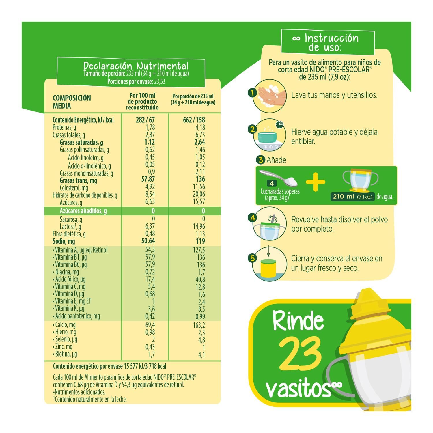 Leche Polvo Pre Escolar 2+ Nido 800.0 Gr