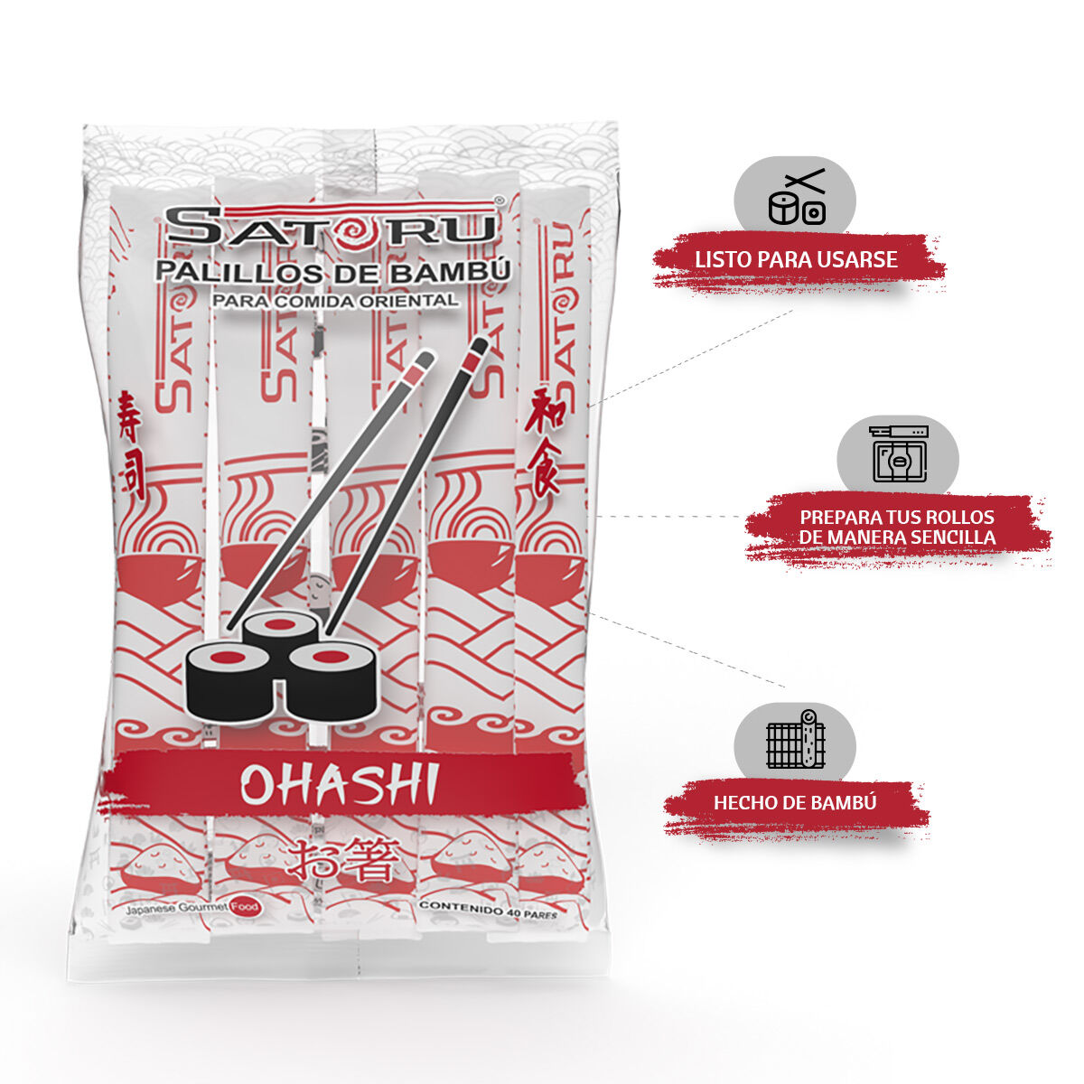 Palillos Ohashi De Bambu Para Sushi Satoru 40 Pzas