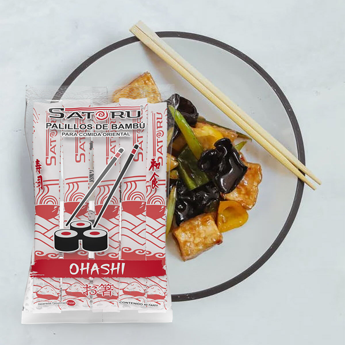 Palillos Ohashi De Bambu Para Sushi Satoru 40 Pzas