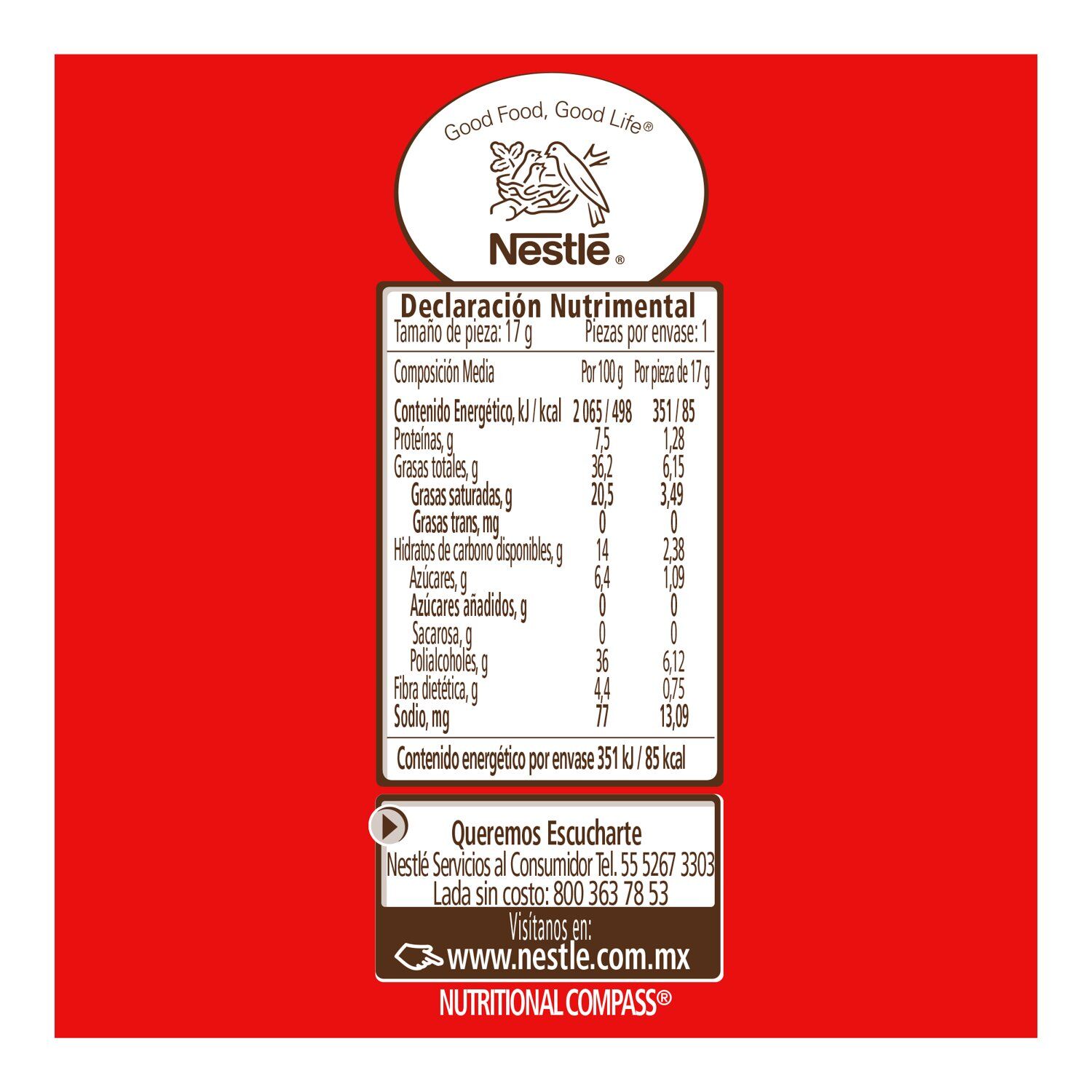 Chocolate Semiamargo Sin Azucar Carlos V 17.0 Gr