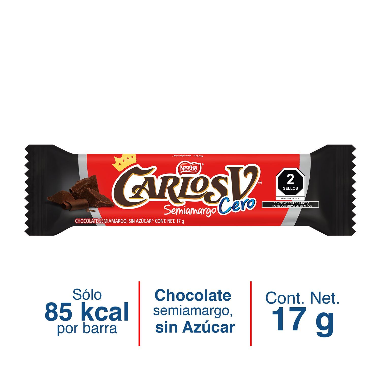 Chocolate Semiamargo Sin Azucar Carlos V 17.0 Gr