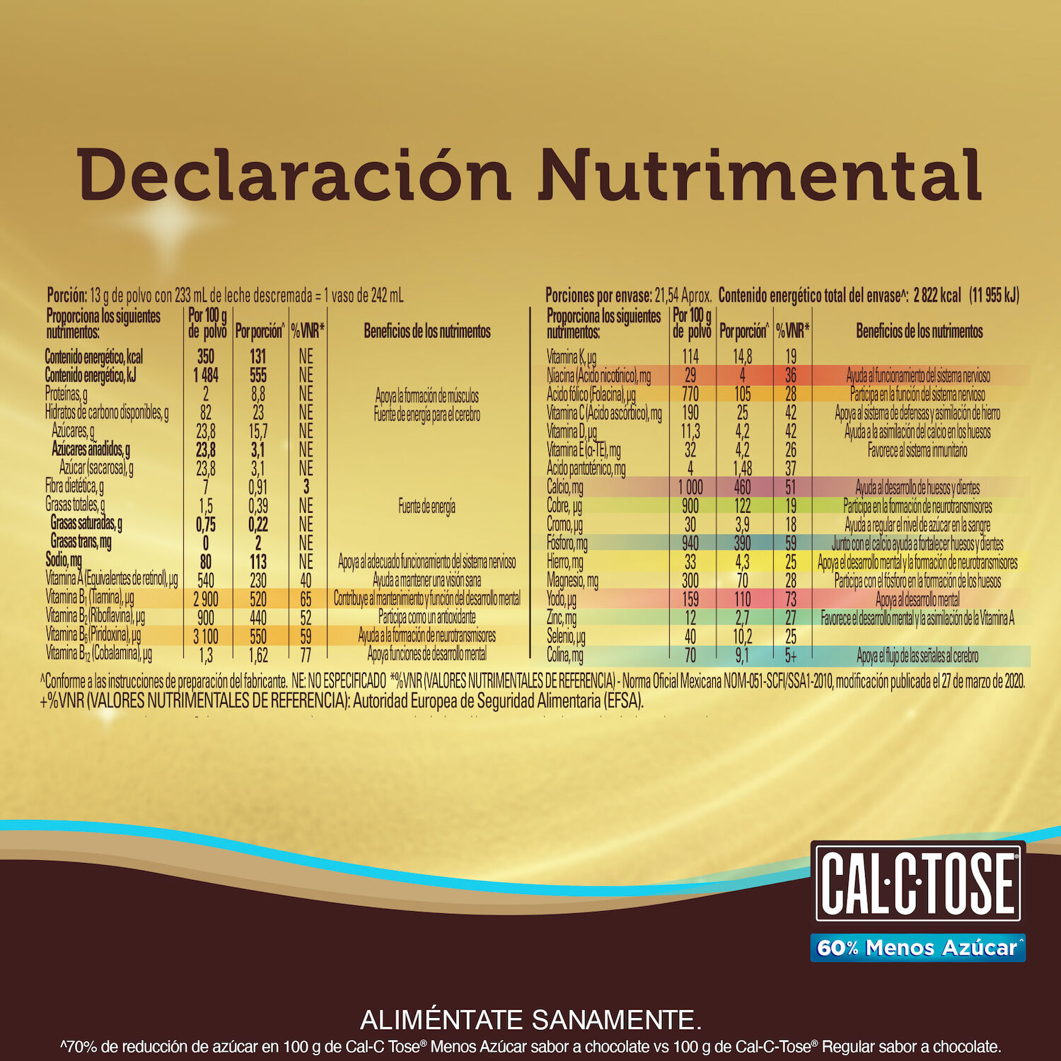 Chocolate Polvo 50% Menos Azucar Cal C Tose 280.0 Gr