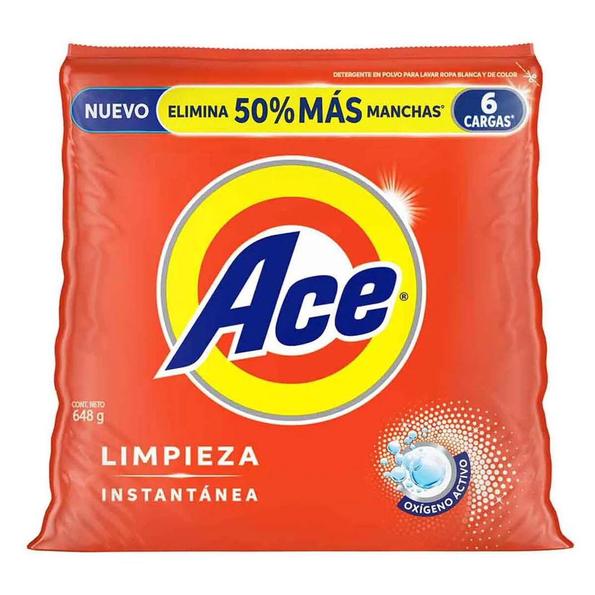 Detergente En Polvo 6 Cargas Ace 648gr
