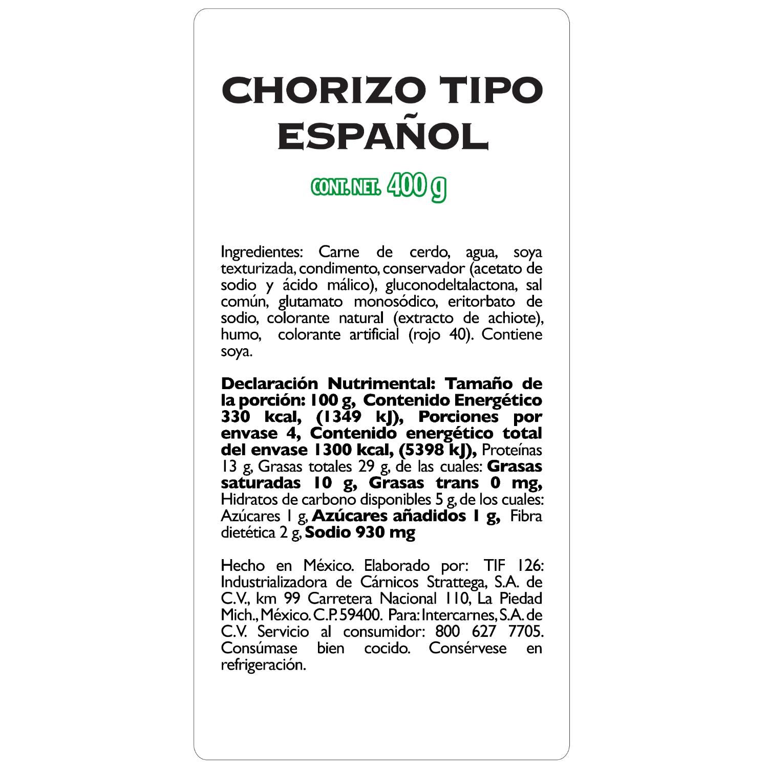 Chorizo Español Bafar 400.0 Gr