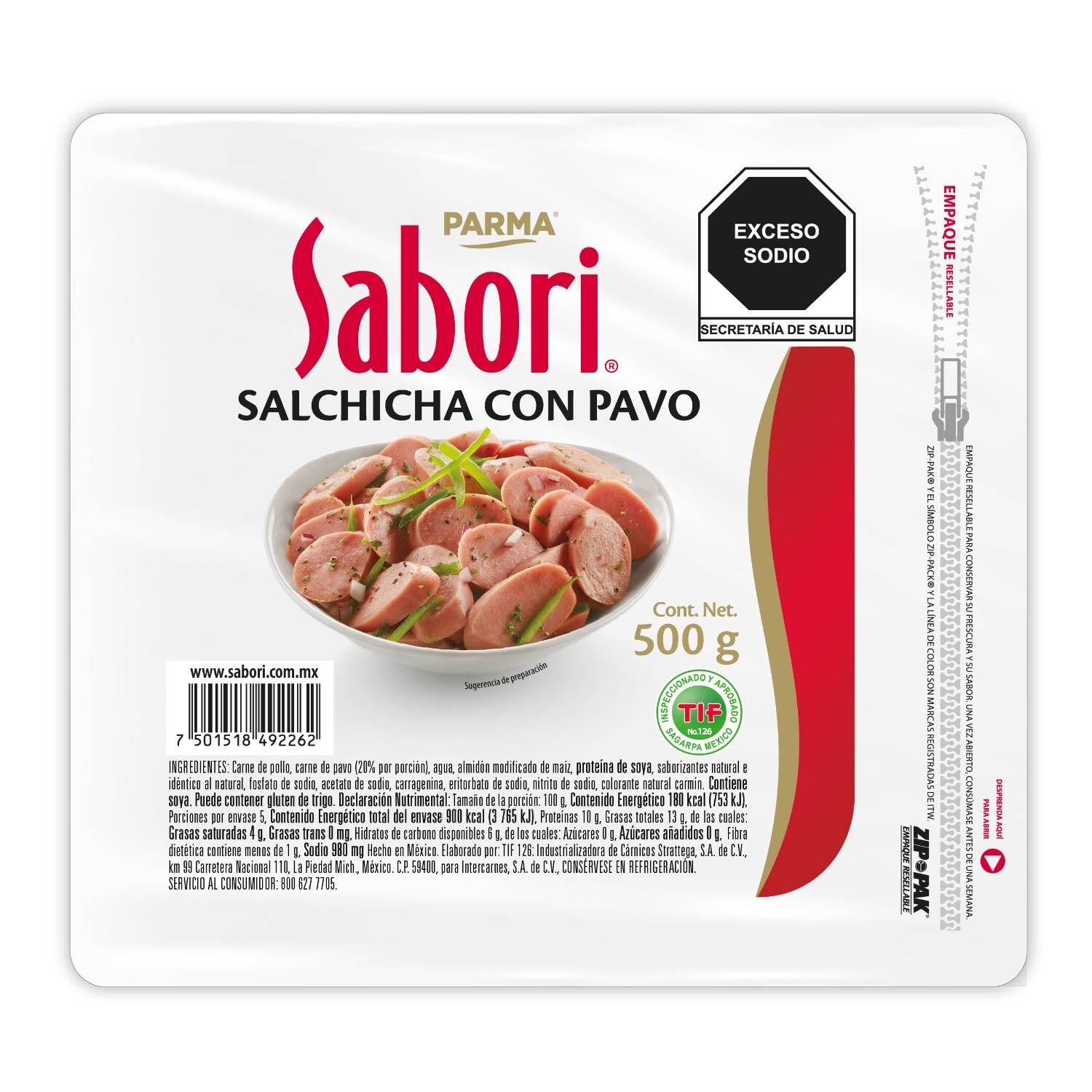 Salchicha Pavo Flexible Sabori 500.0 Gr