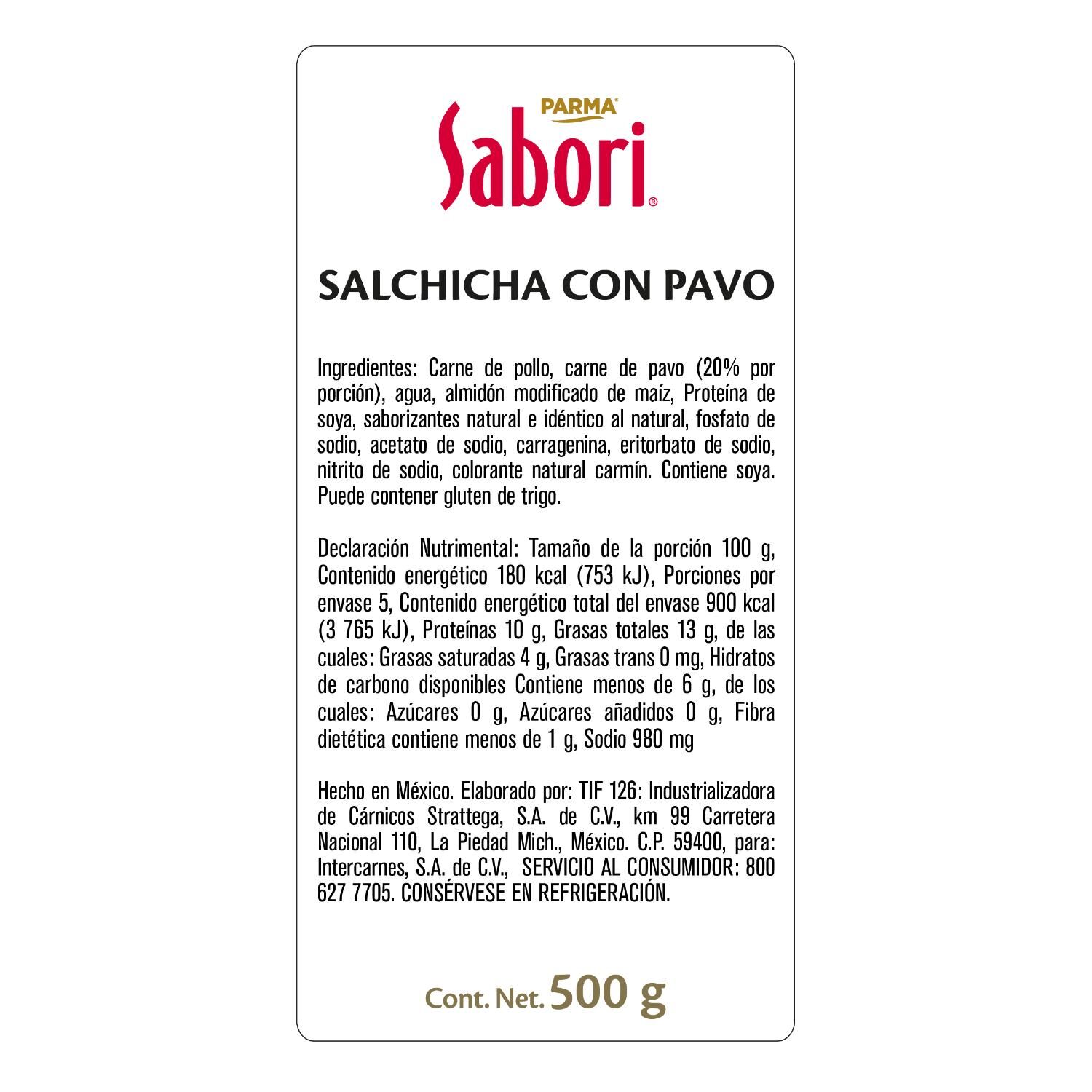 Salchicha Pavo Flexible Sabori 500.0 Gr