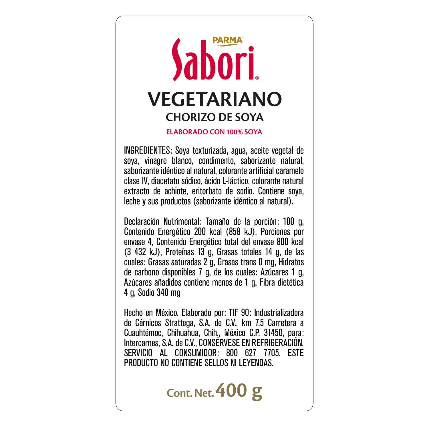 Chorizo Vegetariano Sabori 400.0 Gr
