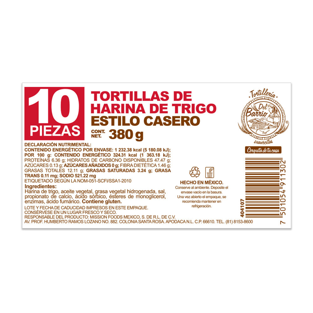 Tortillas De Harina Casero Mission 10pza