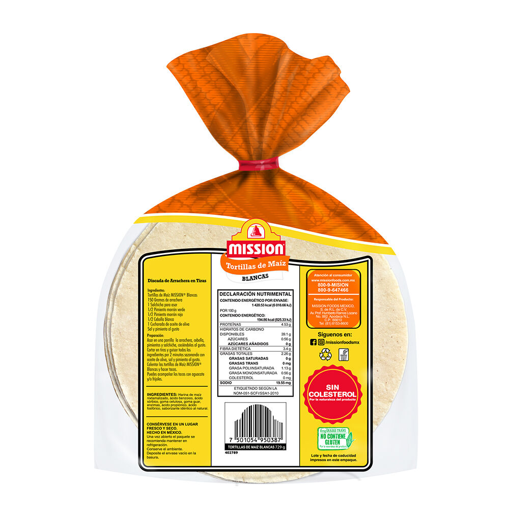 Tortillas De Maiz Blancas Mission 729.0 Gr