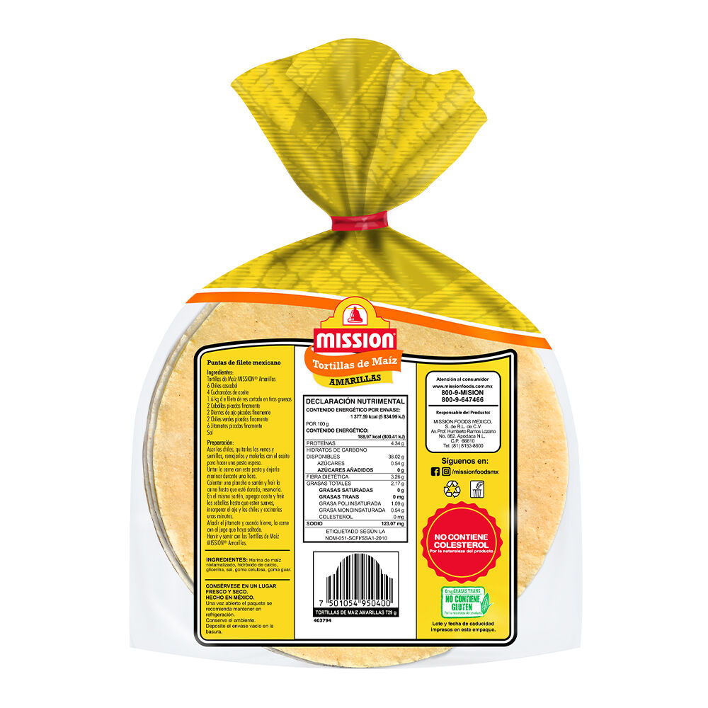 Tortillas De Maiz Amarillas Mission 729.0 Gr