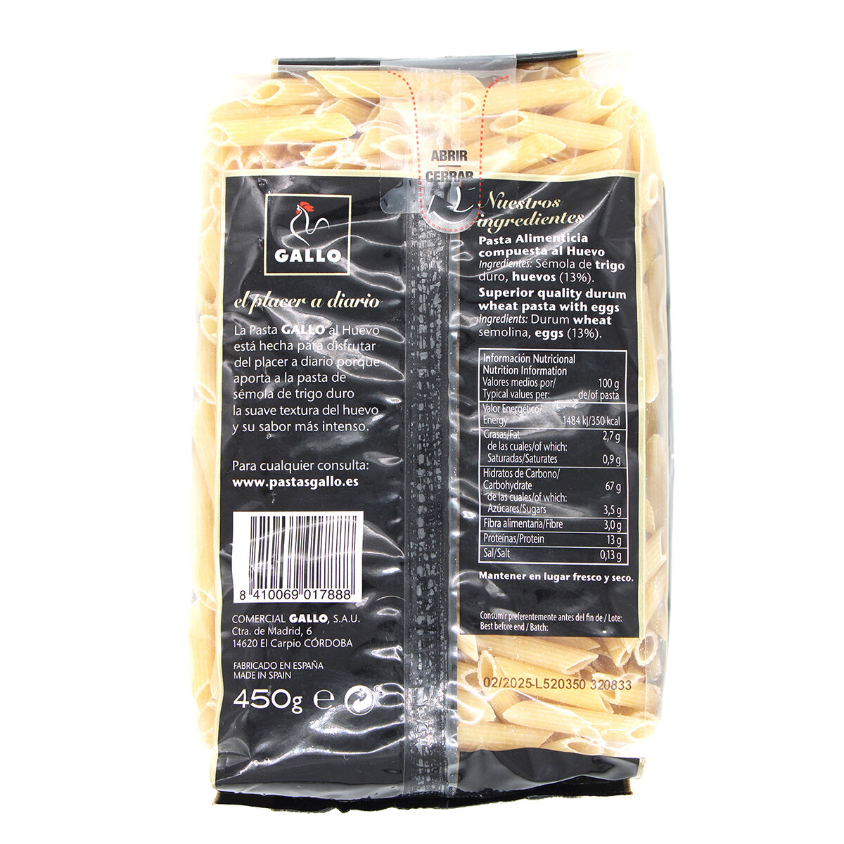 Pasta Maccheroni Huevo Gallo 450.0 Gr