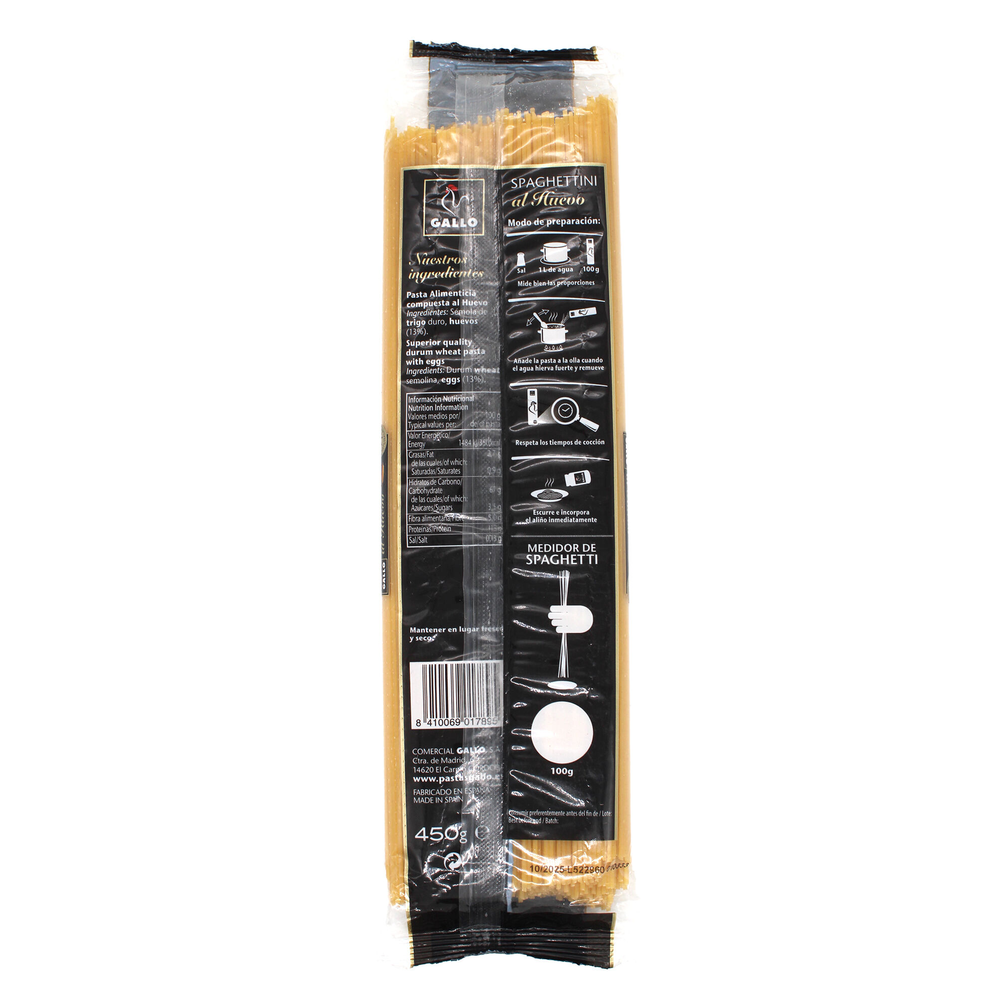 Pasta Spaghetini Huevo Gallo 450.0 Gr