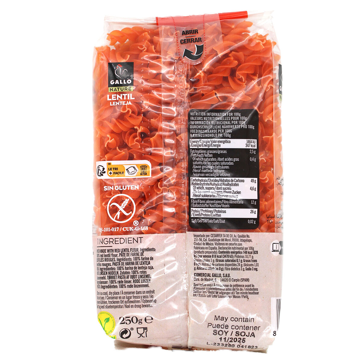 Pasta Helices Lenteja Gallo 250.0 Gr