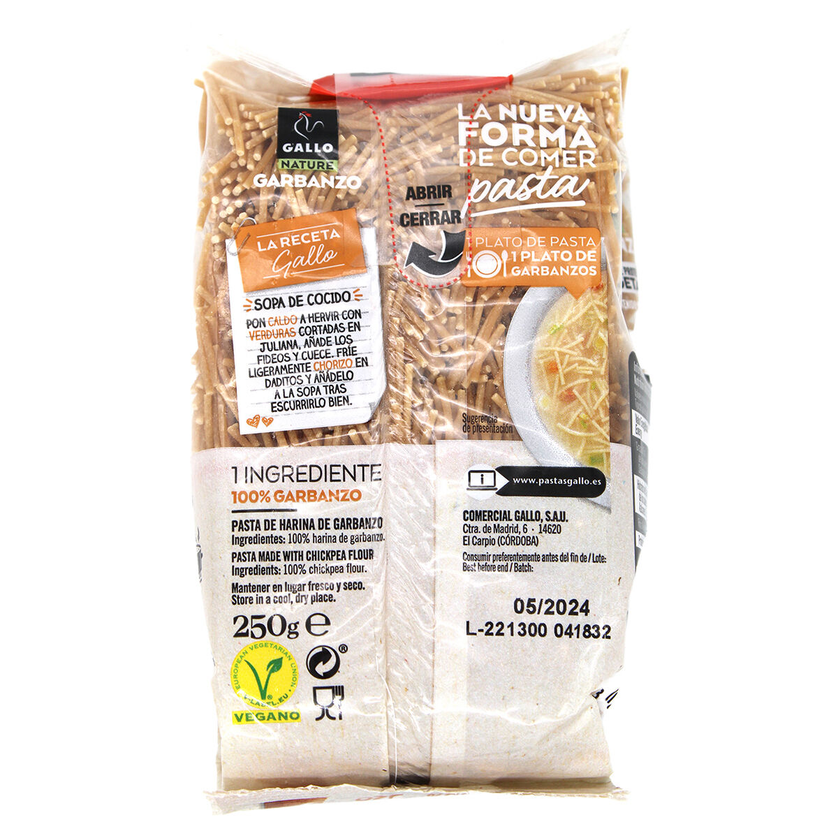 Pasta Fideo Garbanzo Gallo 250.0 Gr