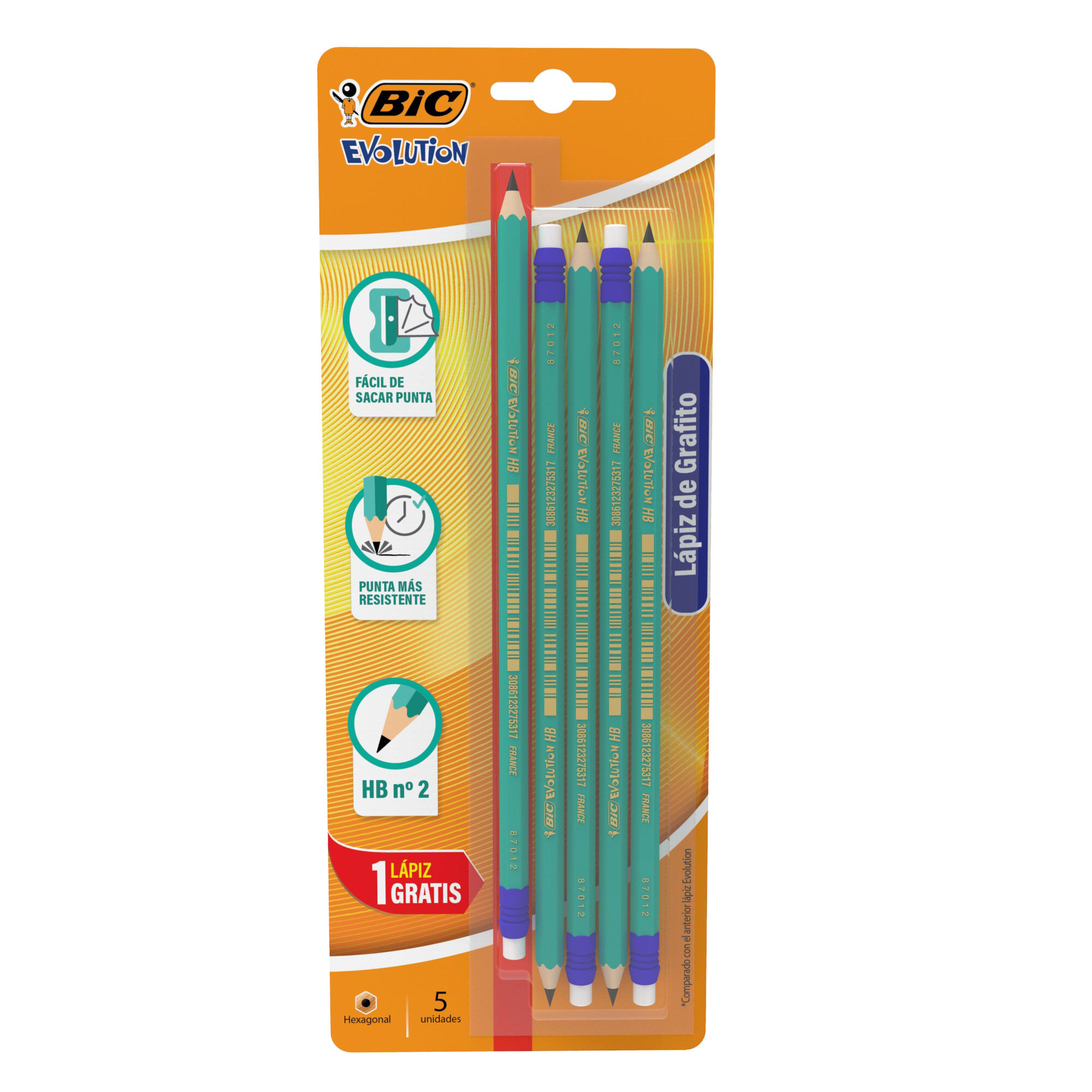 Lapices De Grafito #hb2 4 Piezas + 1 Bic 5.0 Pza