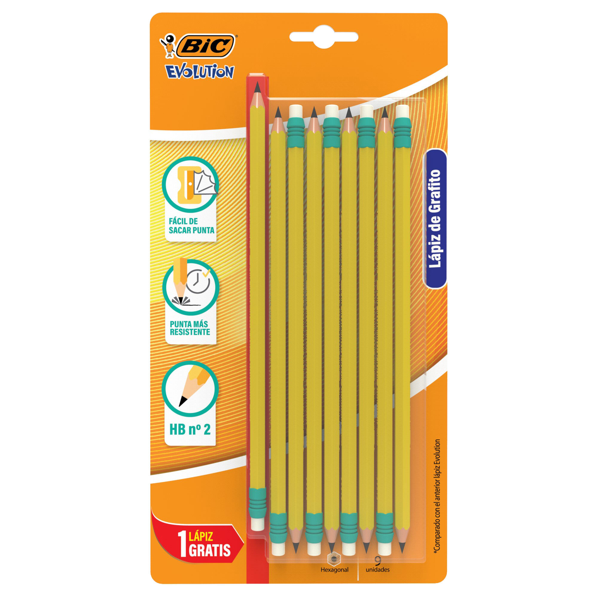 Lapices De Grafito Amarillos #hb2 8 Piezas + 1 Bic 9.0