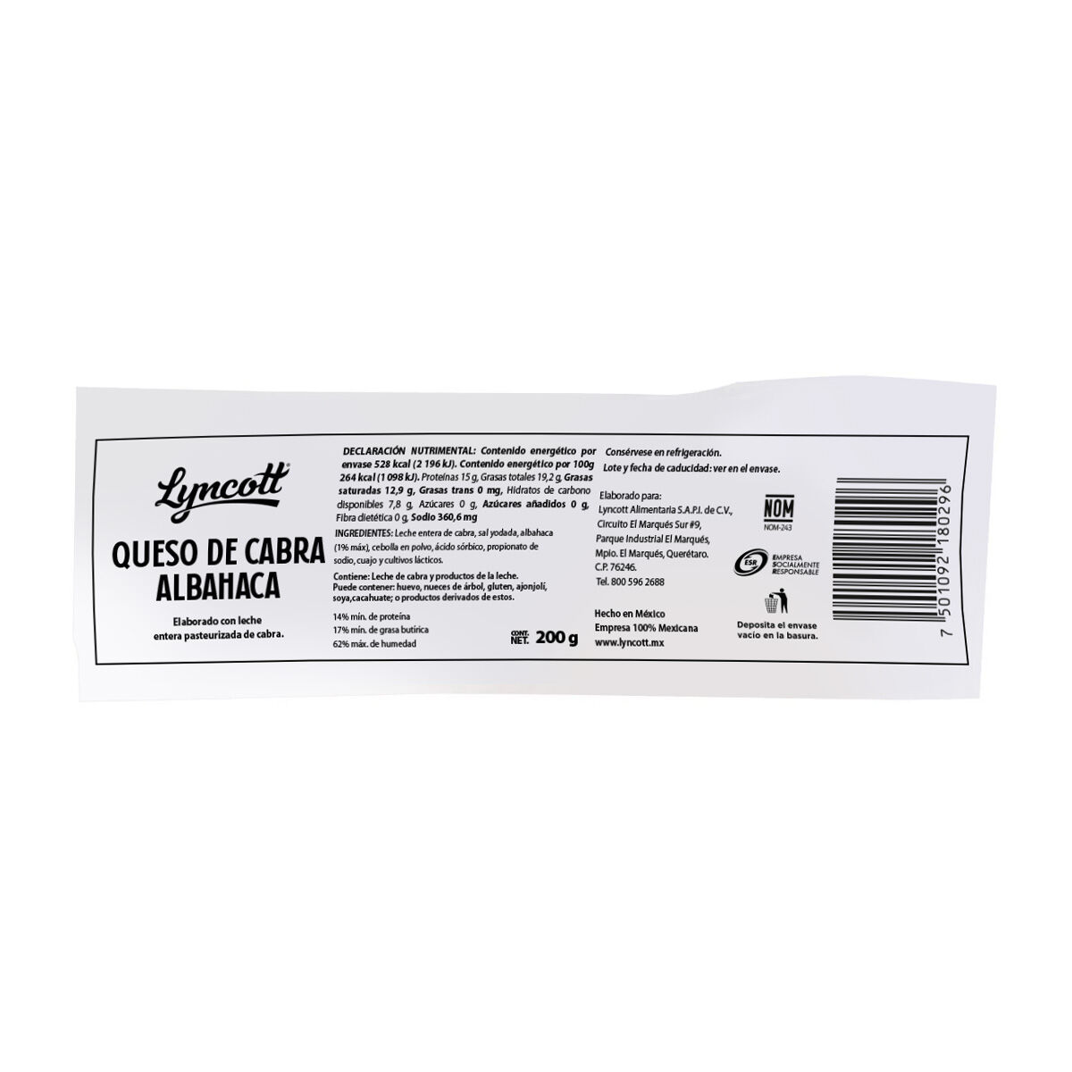 Queso Cabra Con Albahaca Lyncott 200.0 Gr