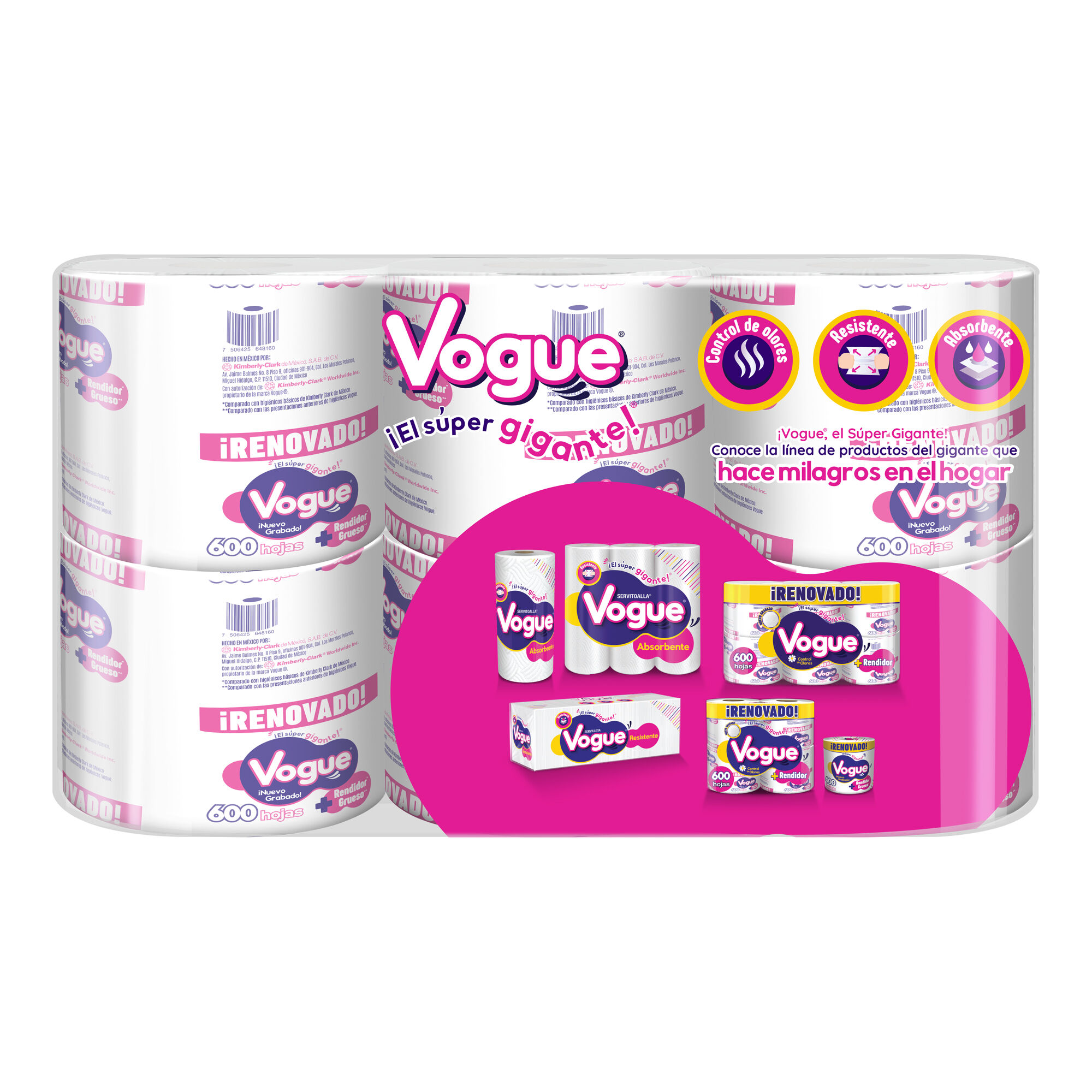 Papel Higienico Gigante 600 Hd Vogue 6.0 Rollo