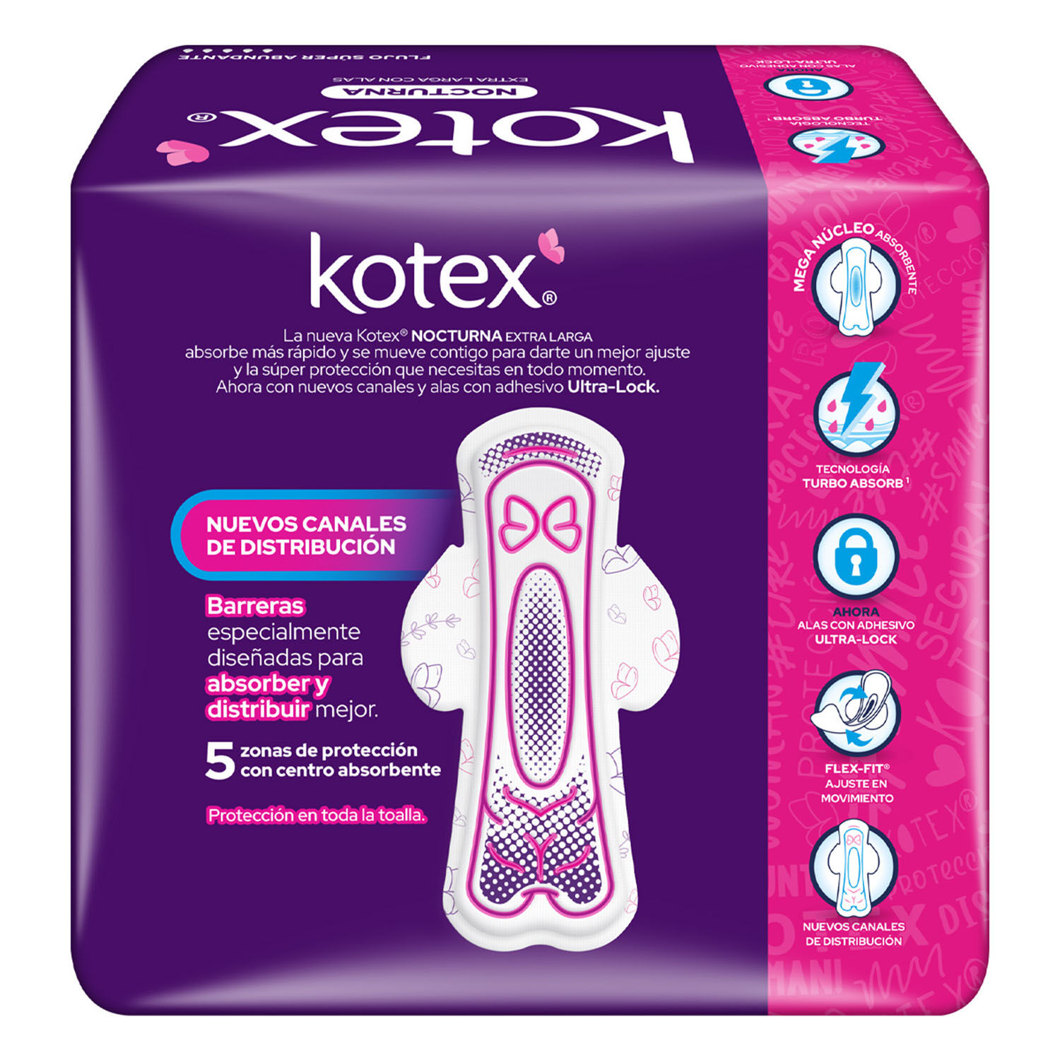 Toalla Femenina Rosa Nocturna Kotex 34 Pza
