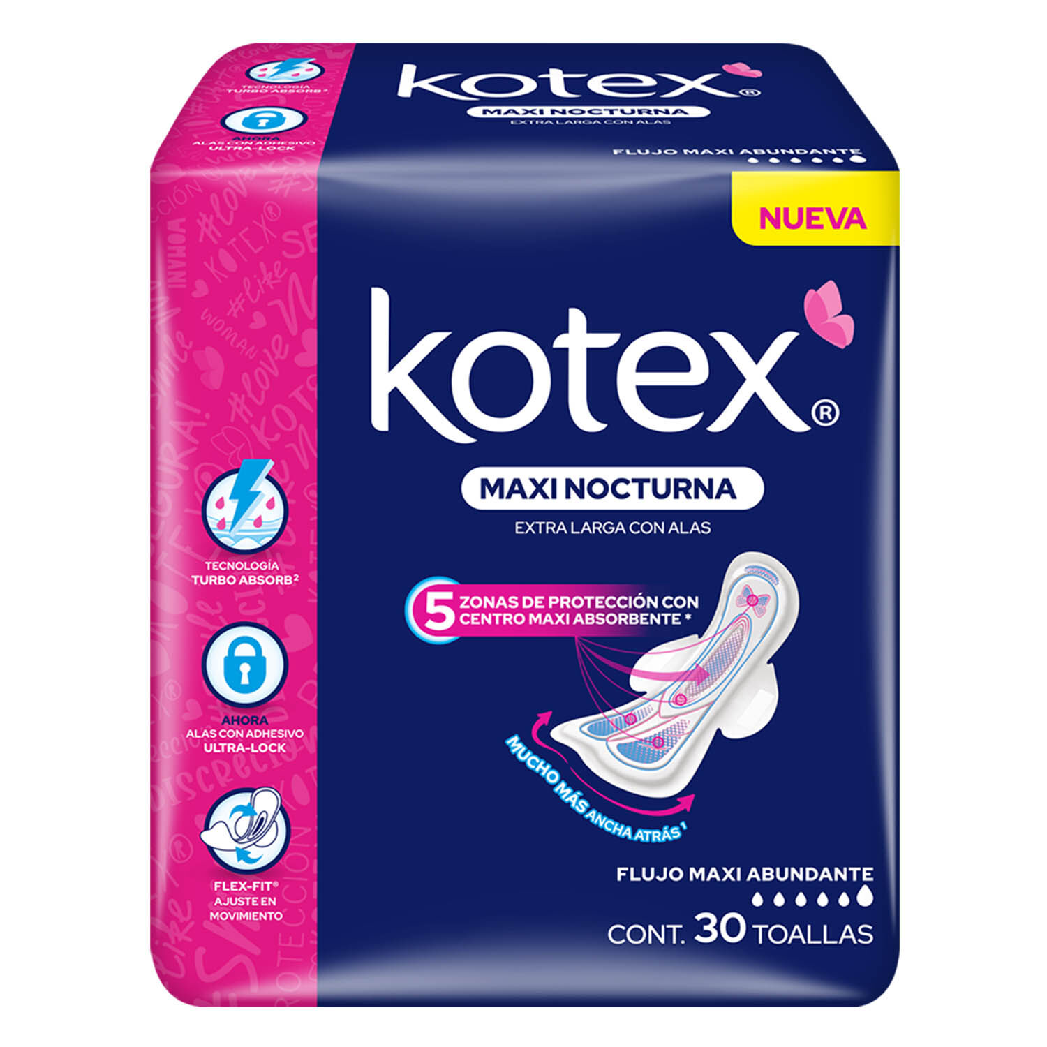 Toallas Femeninas Maxi Nocturnas C/ Alas 30 Pza Kotex 1.0