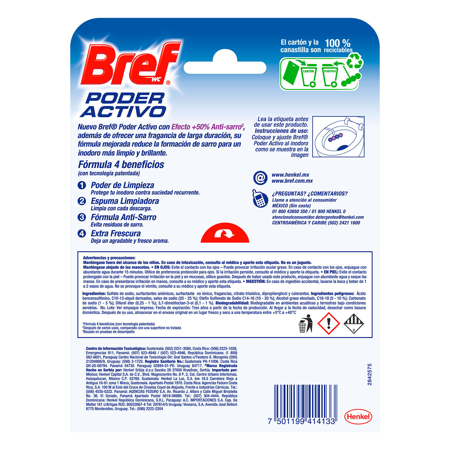 Pastilla Sanitaria Bref Wc Poder Activo Lavanda Bref 50.0