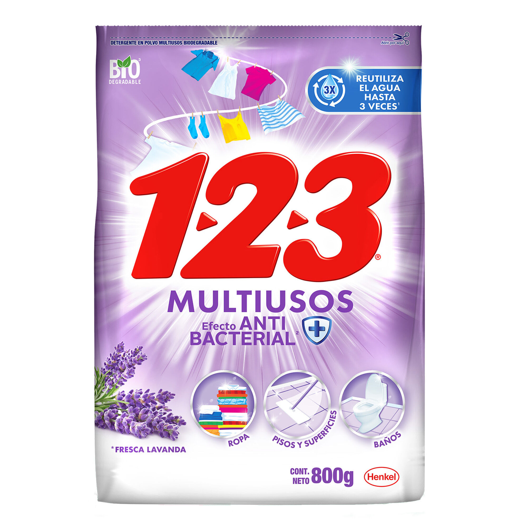 Detergente En Polvo Multiusos Efecto Antibacterial 123 80