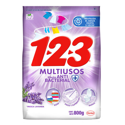 Detergente En Polvo Multiusos Efecto Antibacterial 1 2 3 800 G