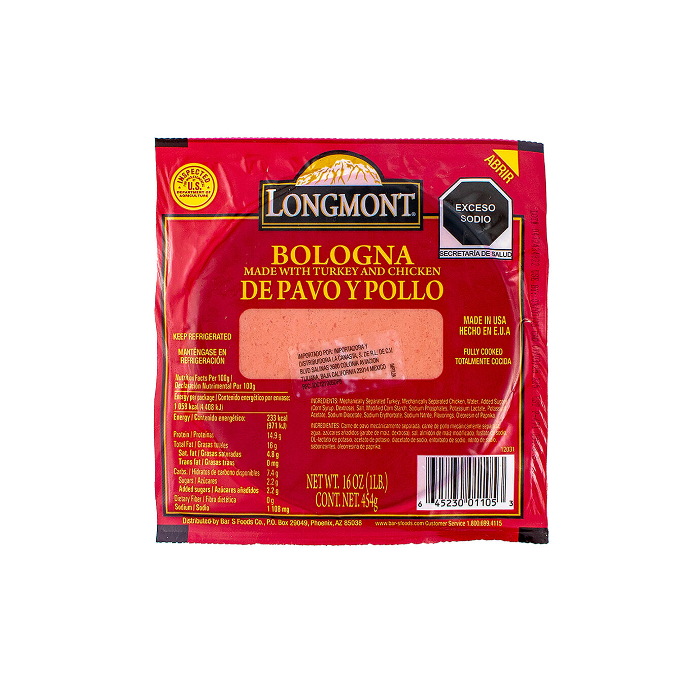 Bolognia De Pavo Y Pollo Longmont 454.0 Gr