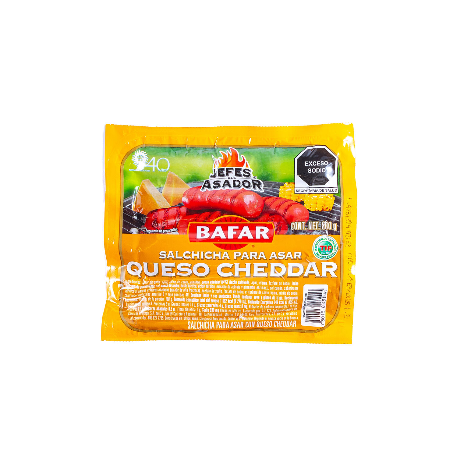 Salchicha Para Asar Con Queso Bafar 800.0 Gr