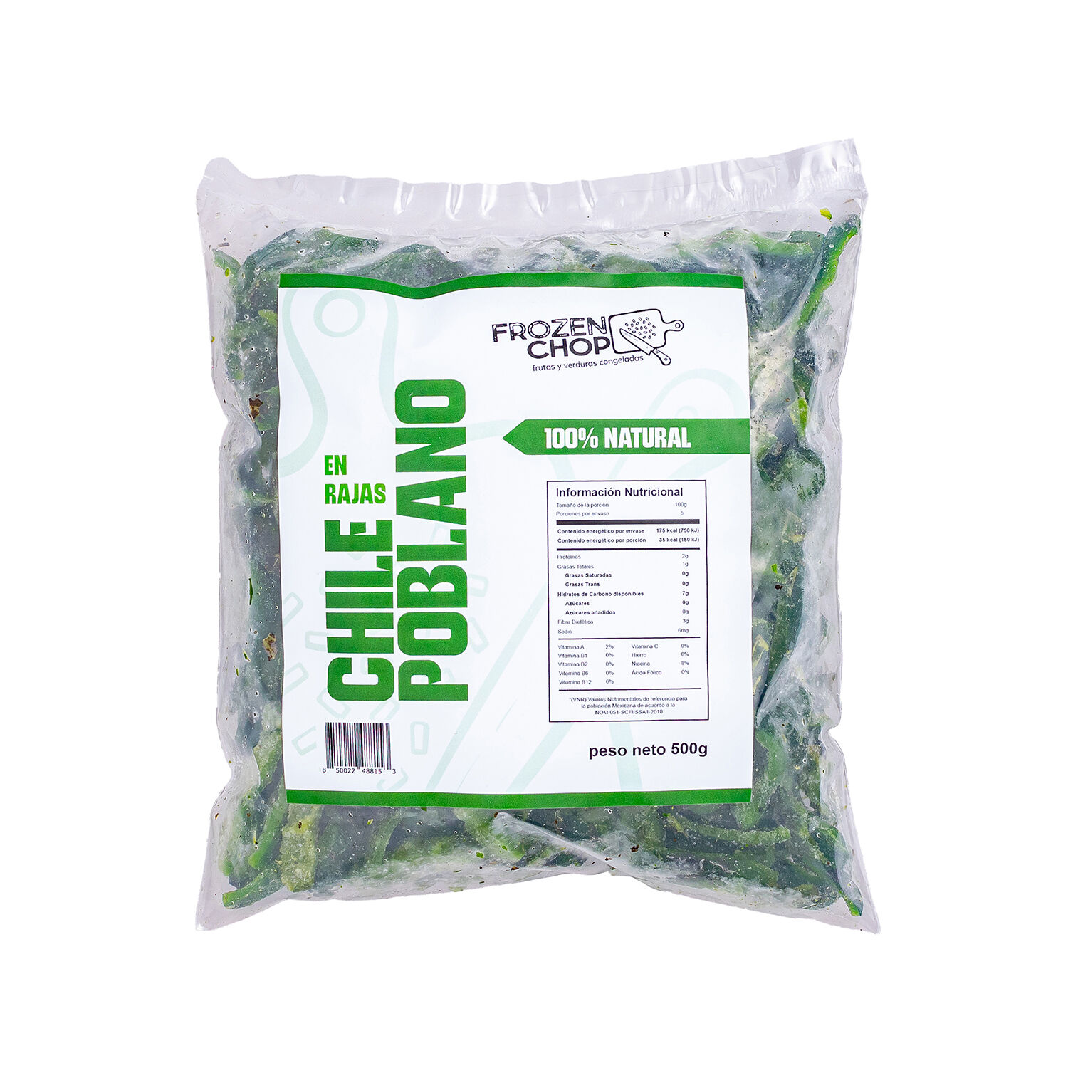 Chile Poblano Rajas Frozen Chop 500.0 Gr