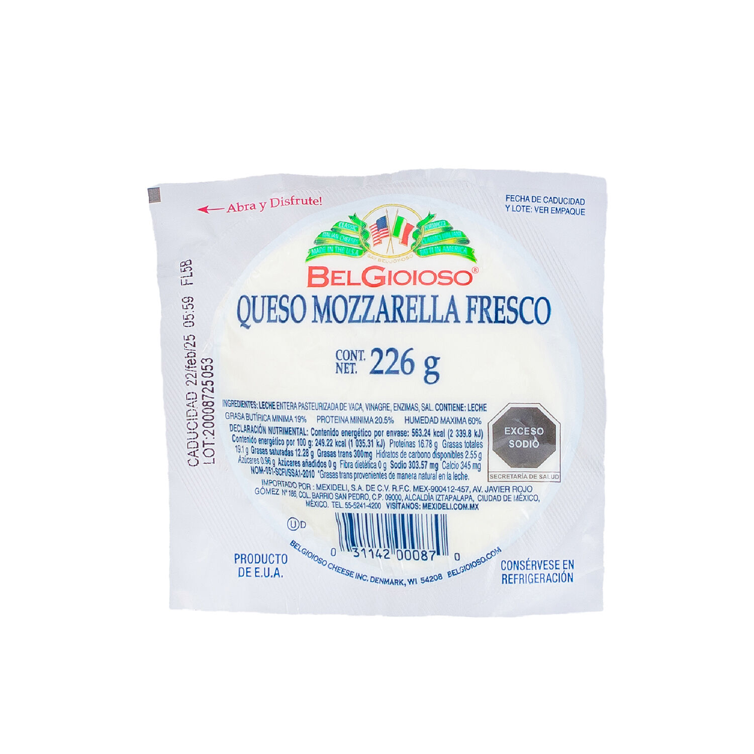 Queso Mozzarella Fresco Belgioioso 226.0 Gr