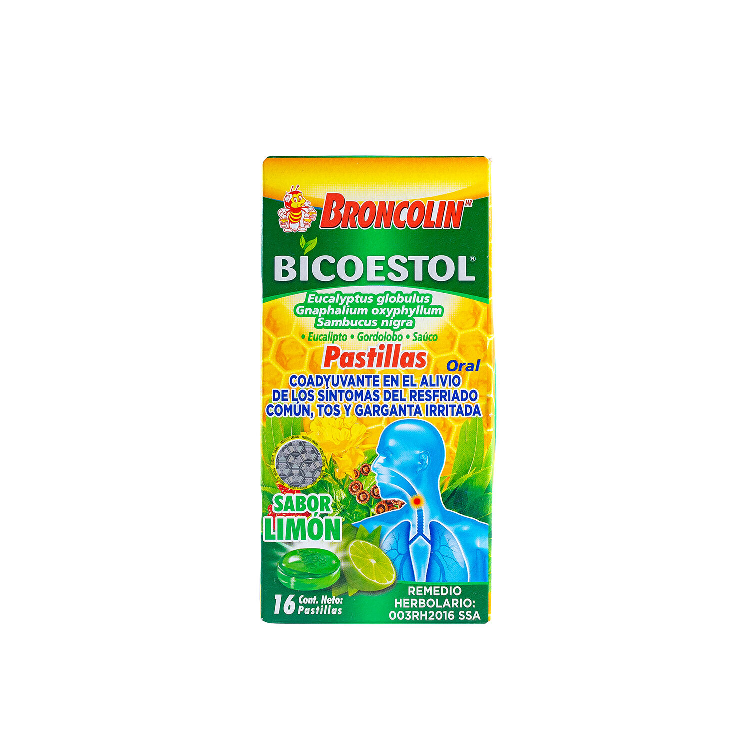 Pastillas Limon Bicoestol Broncolin 16.0 Pza