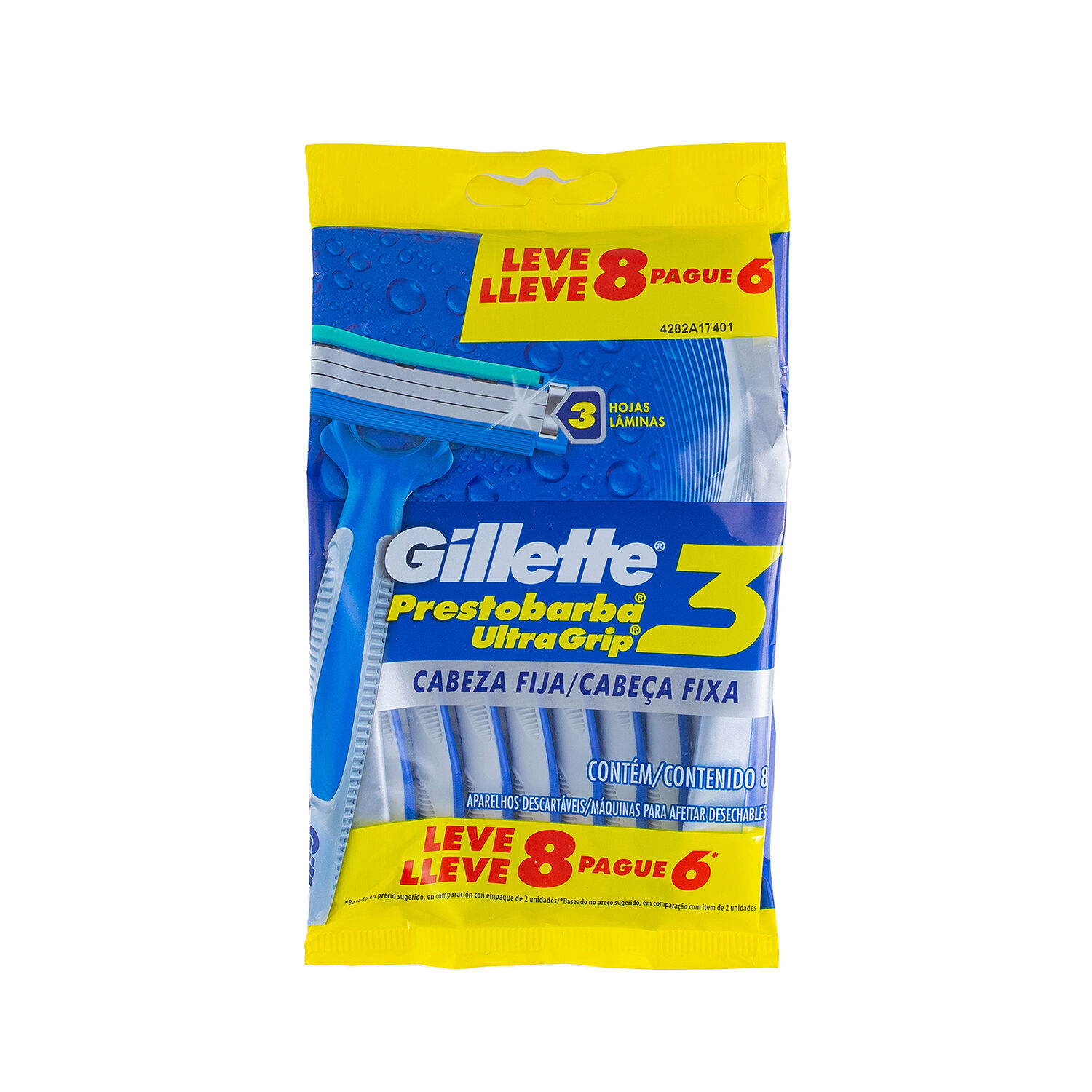 Rastrillo Desech Presto Ultragrip 3 Gillette 8.0 Pza
