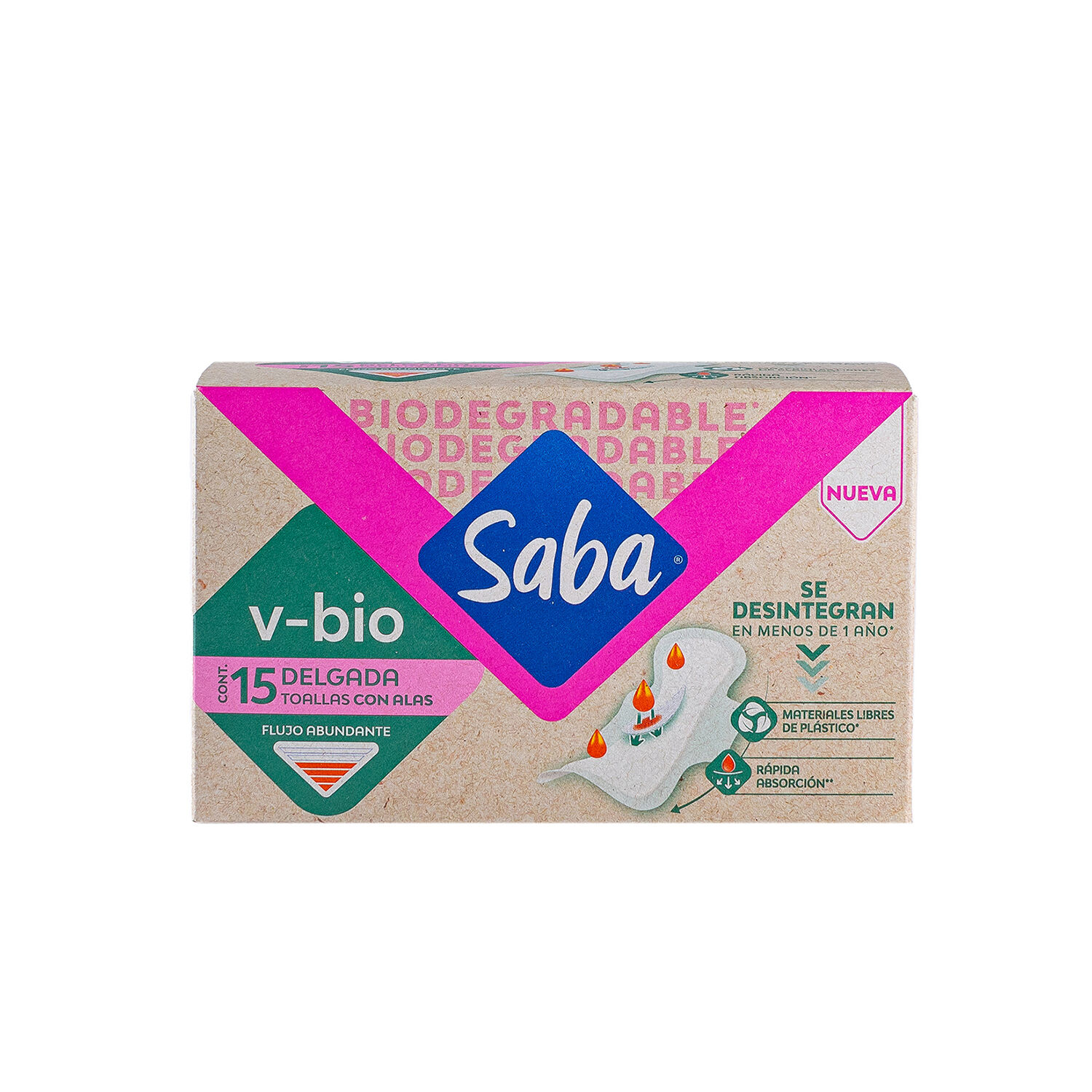Toalla Femenina V Bio Delgada Saba 15.0 Pza