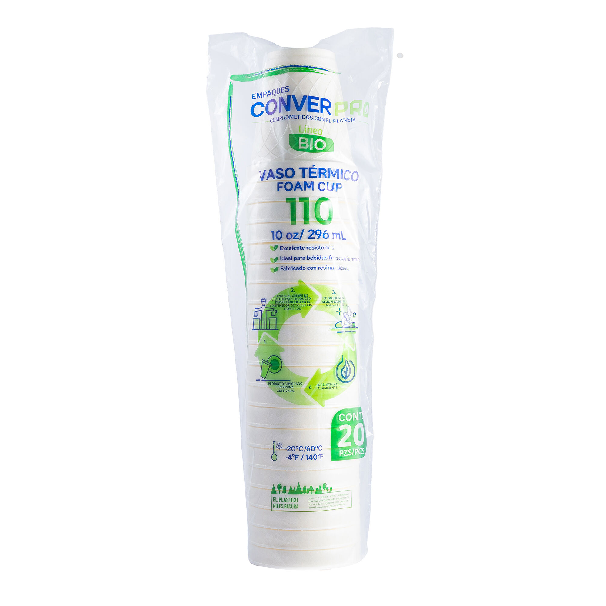 Vaso Termico 10 Oz Color Bio Converpro 20.0 Pza
