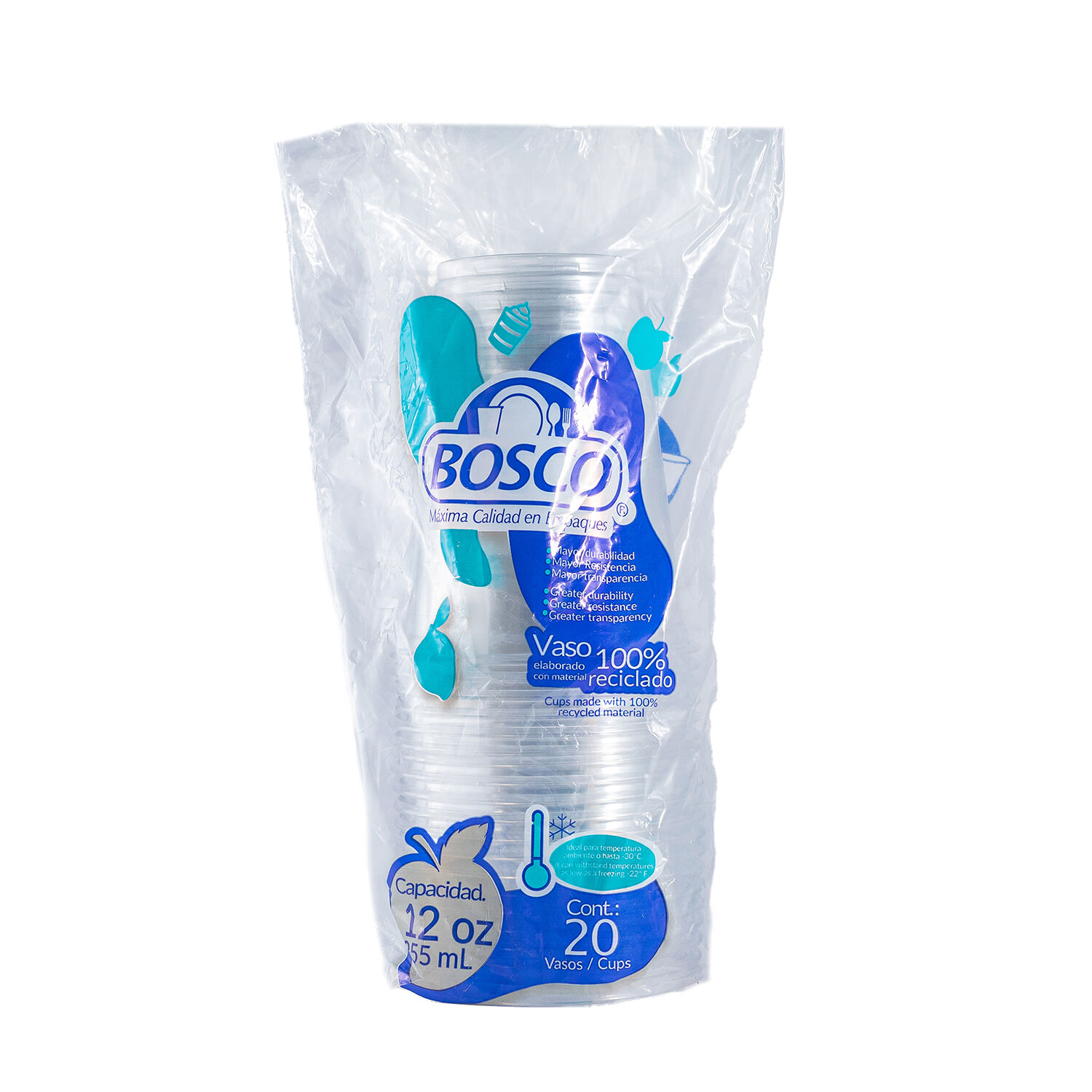 Vaso Plastico 12 Oz Translucido Bosco 20.0 Pza