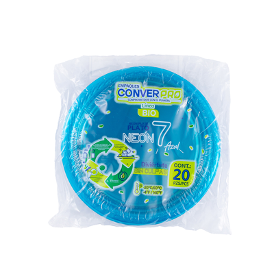 Plato Plastico Ps 7 Azul Neon Bio Converpro 20.0 Pza