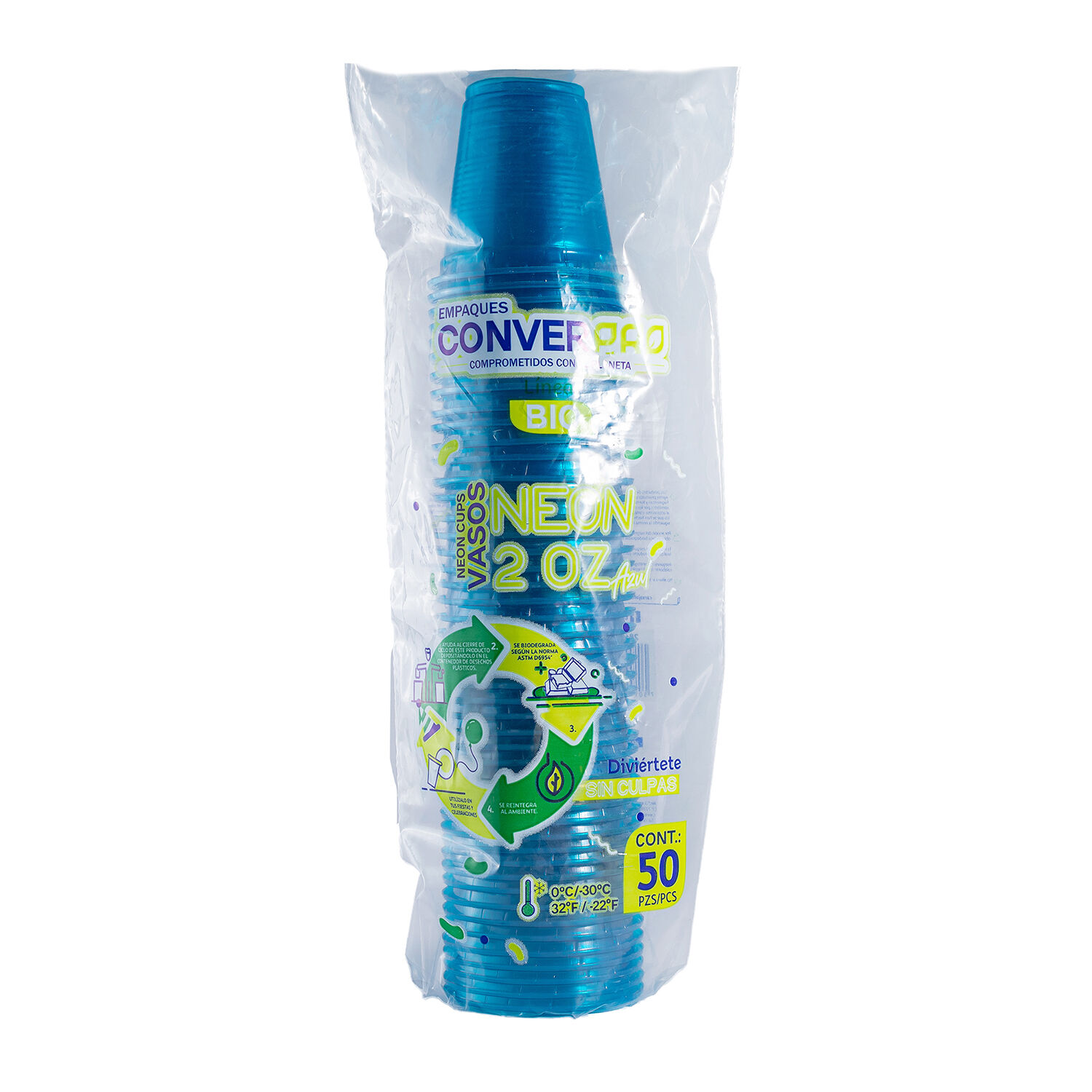 Vaso Plastico Ps 2 Oz Azul Neon Bio Converpro 50.0 Pz