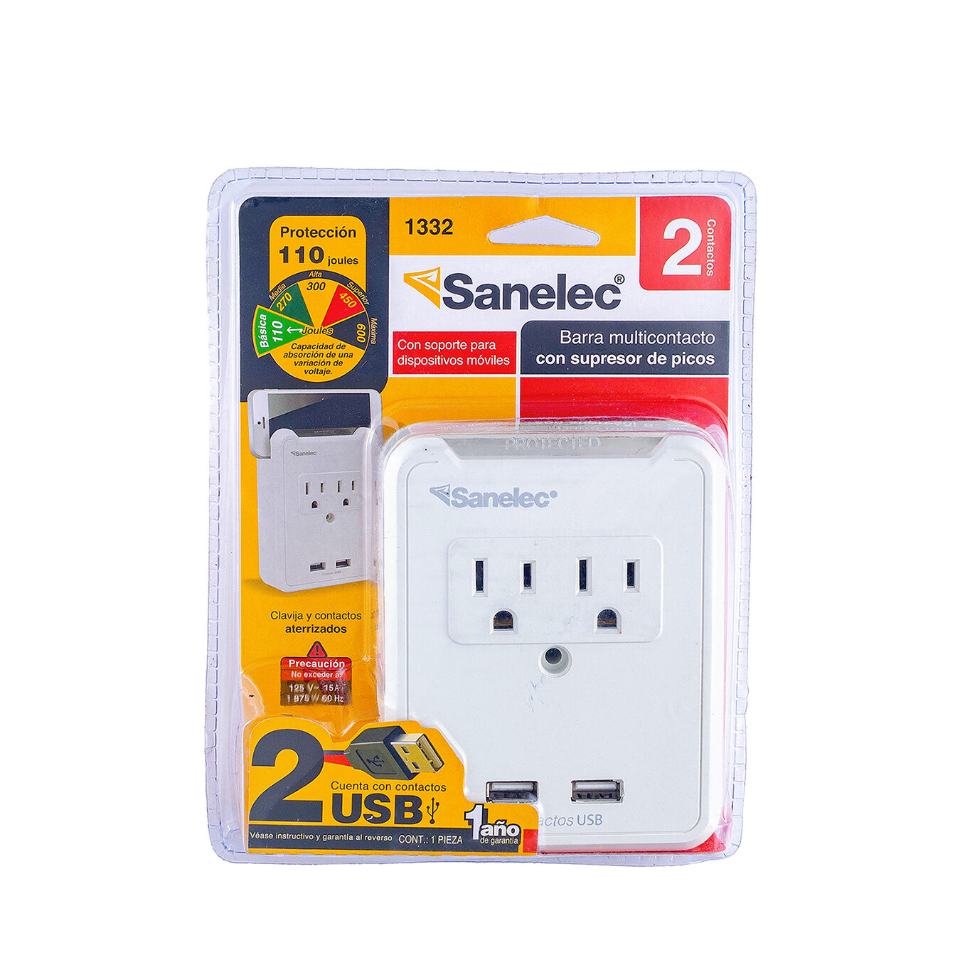 Supresor 110jl 2usb P/tel Sanelec 1.0 Pza
