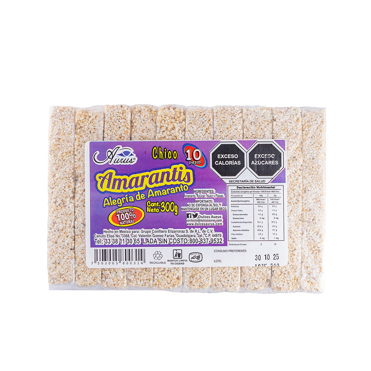 Alegrias Amaranto Con Chocolate Aurus 360.0 Gr