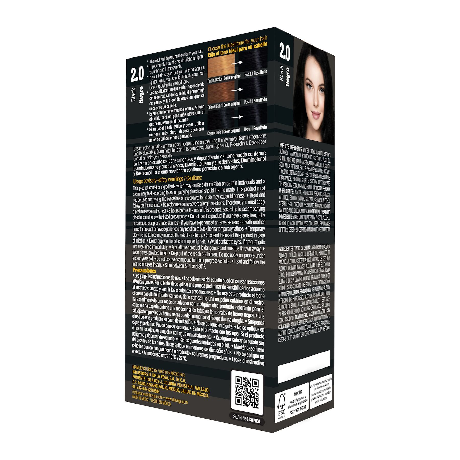 Tinte Cabello Negro #2.0 D De La Vega 1.0 Pza