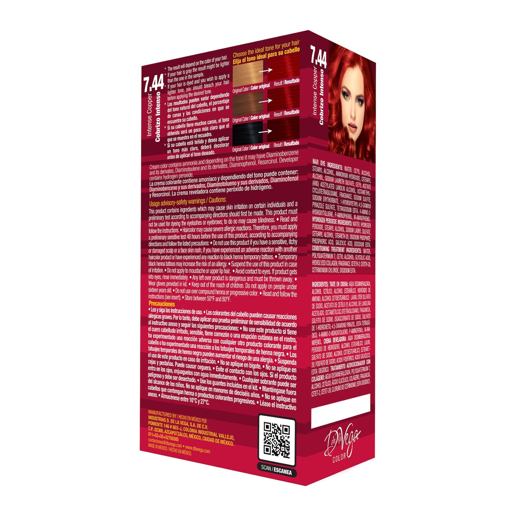 Tinte Cabello Rubio Cobrizo #7.44 D De La Vega 1.0 Pza