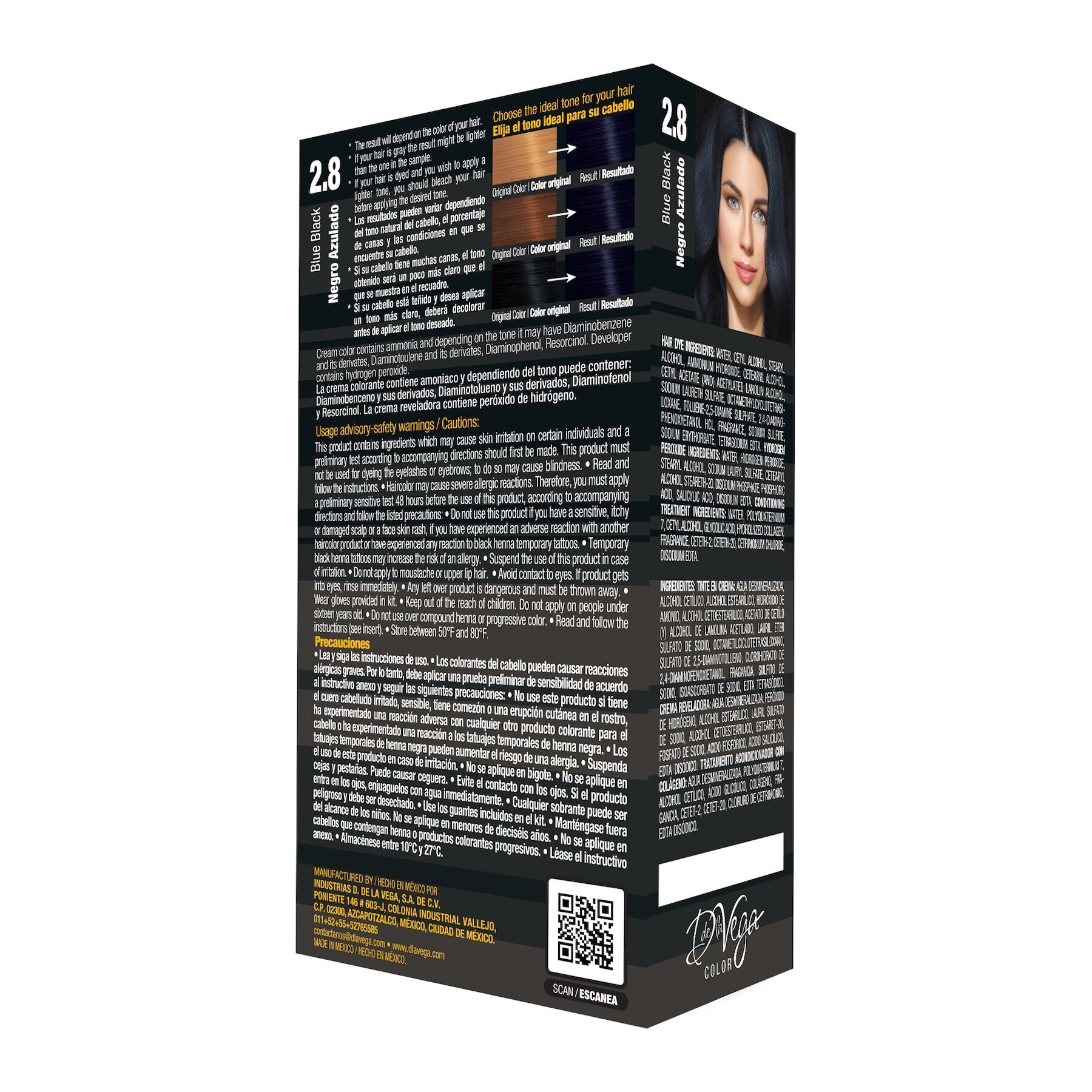 Tinte Cabello Negro Azulado #2.8 D De La Vega 1.0 Pza
