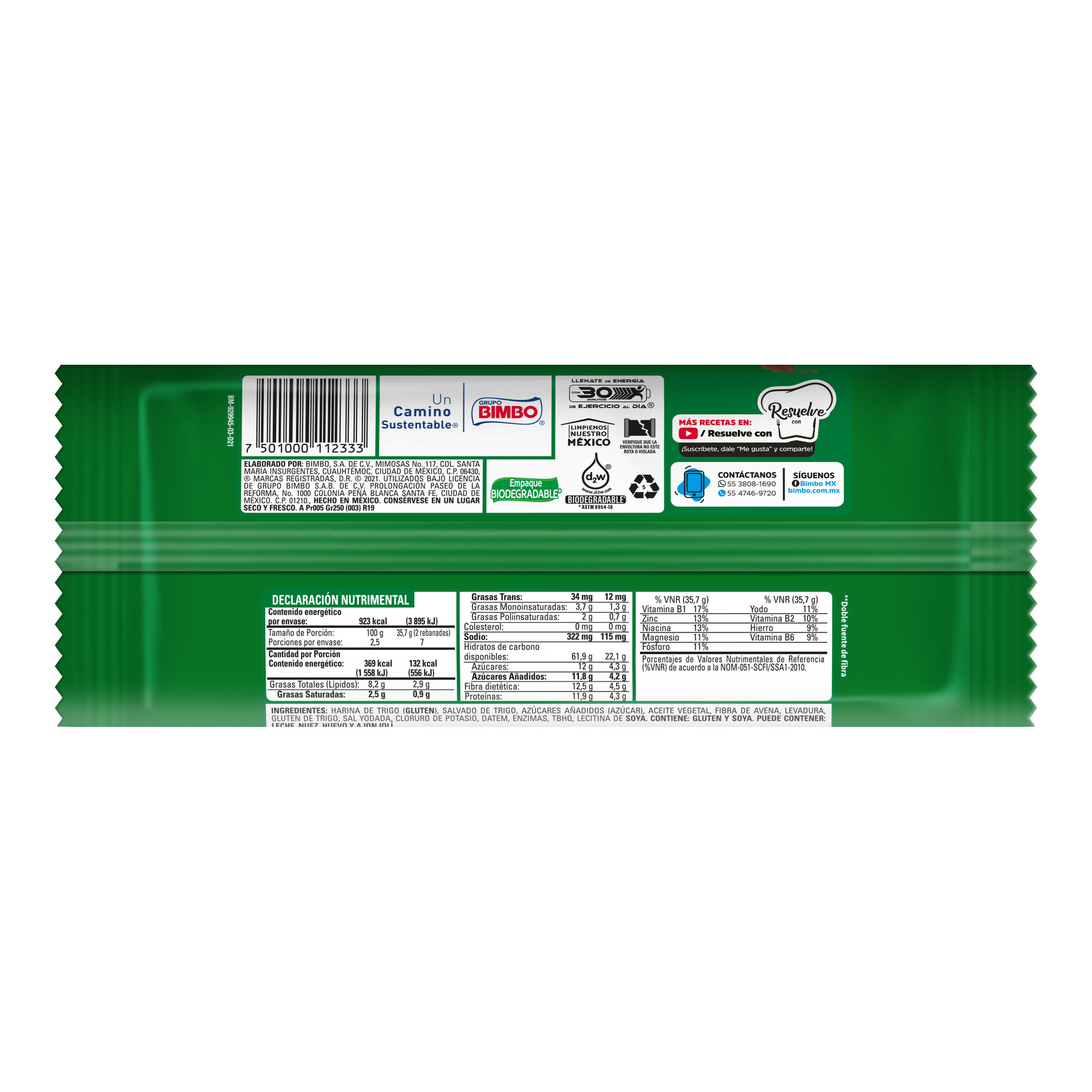 Pan Tostado Doble Fibra Bimbo 250.0 Gr