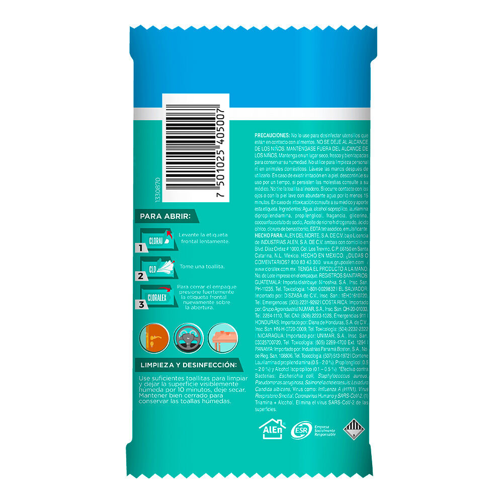 Desinfectante Toallitas Cloralex 16.0 Pza